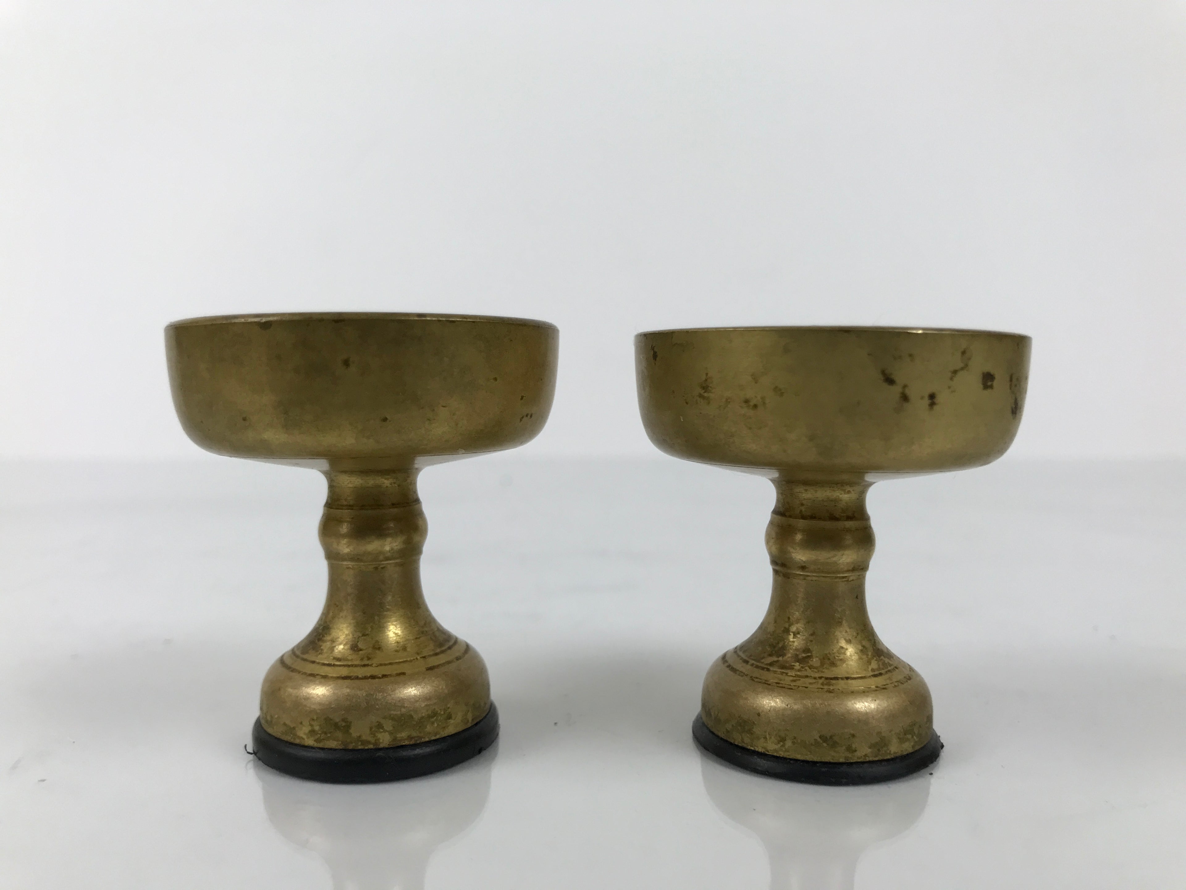 Japanese Buddhist Altar Fitting Brass Rice Offering Cup Vtg Small Gold 2pc BA764