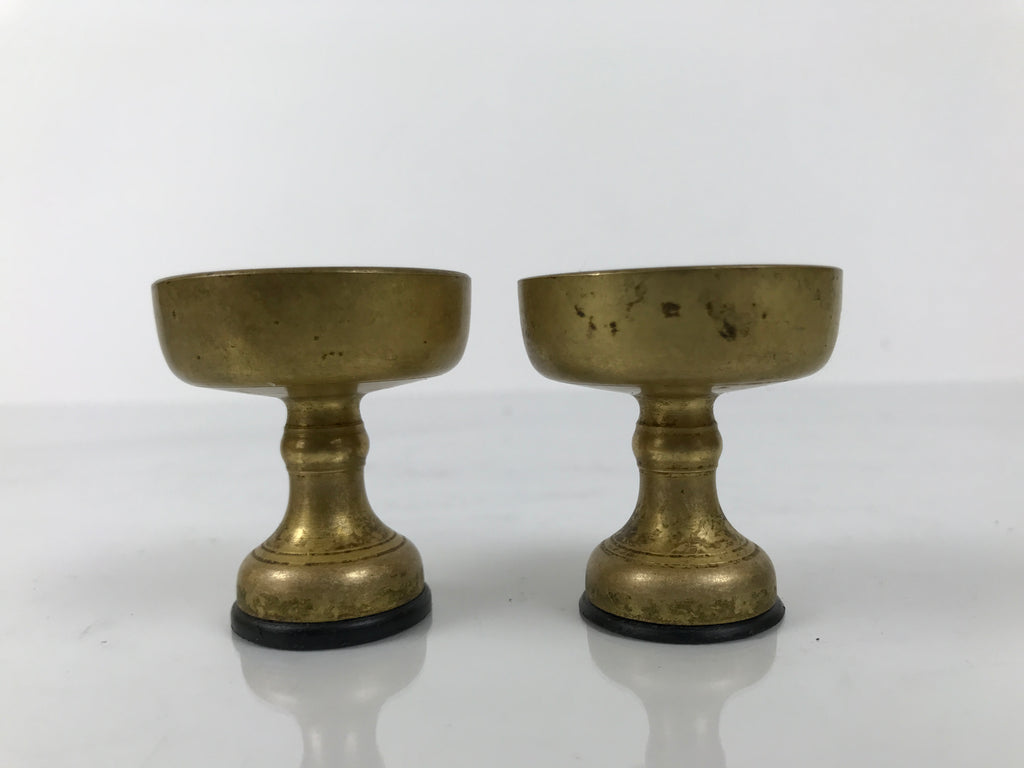 Japanese Buddhist Altar Fitting Brass Rice Offering Cup Vtg Small Gold 2pc BA764