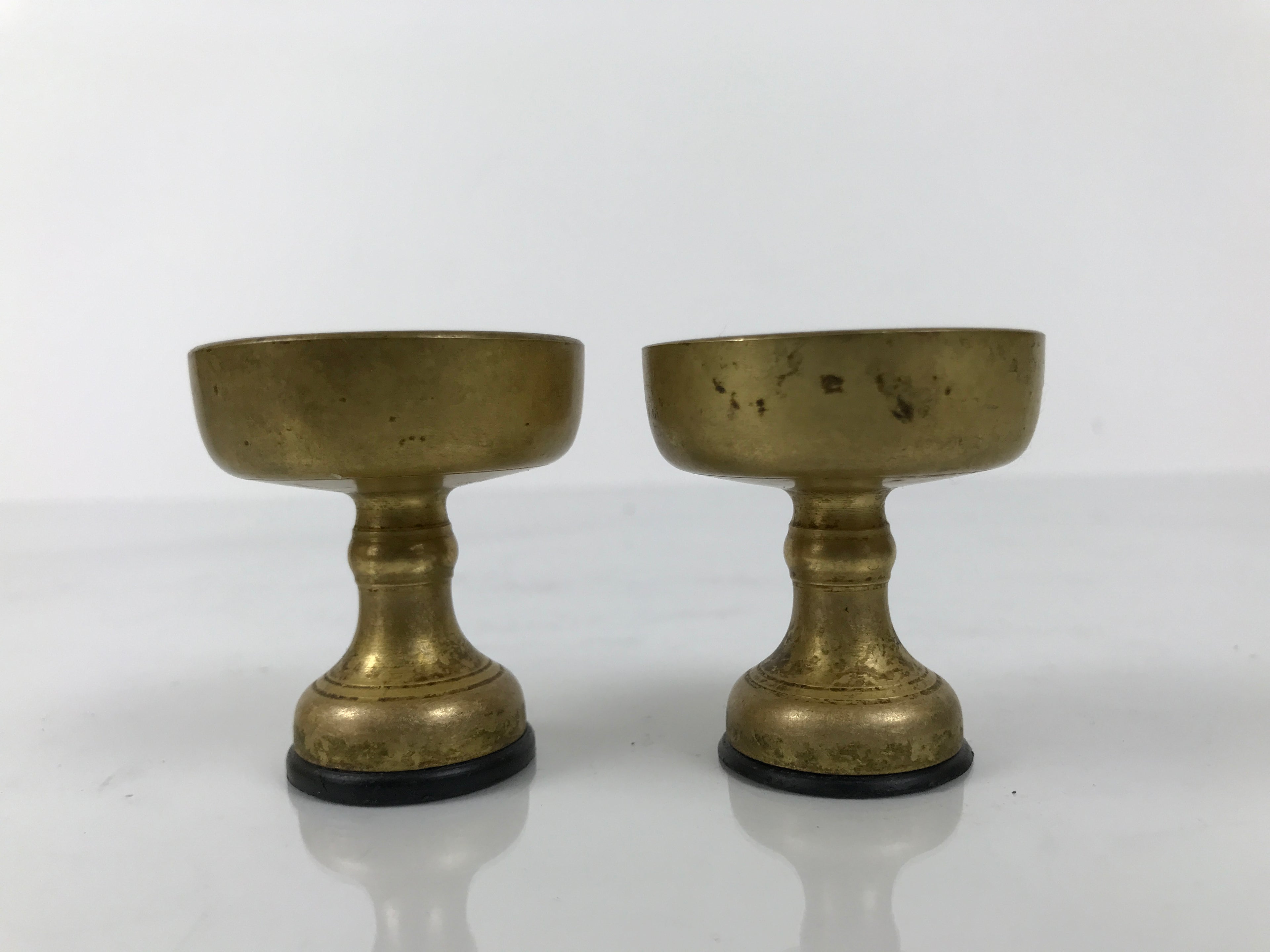 Japanese Buddhist Altar Fitting Brass Rice Offering Cup Vtg Small Gold 2pc BA764