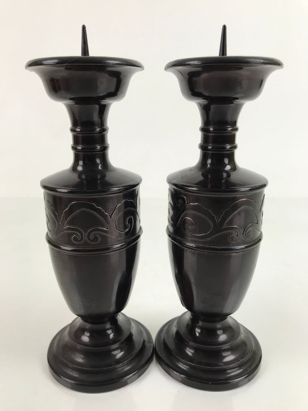 Japanese Buddhist Altar Fitting Bronze Candle Stand Vtg Large Shokudai 2pc BA325