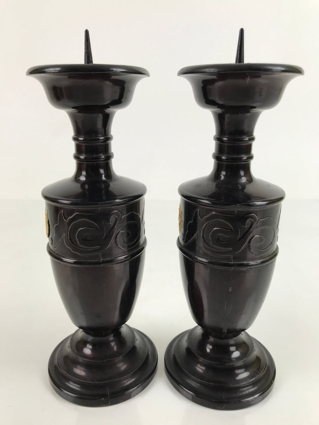 Japanese Buddhist Altar Fitting Bronze Candle Stand Vtg Large Shokudai 2pc BA325