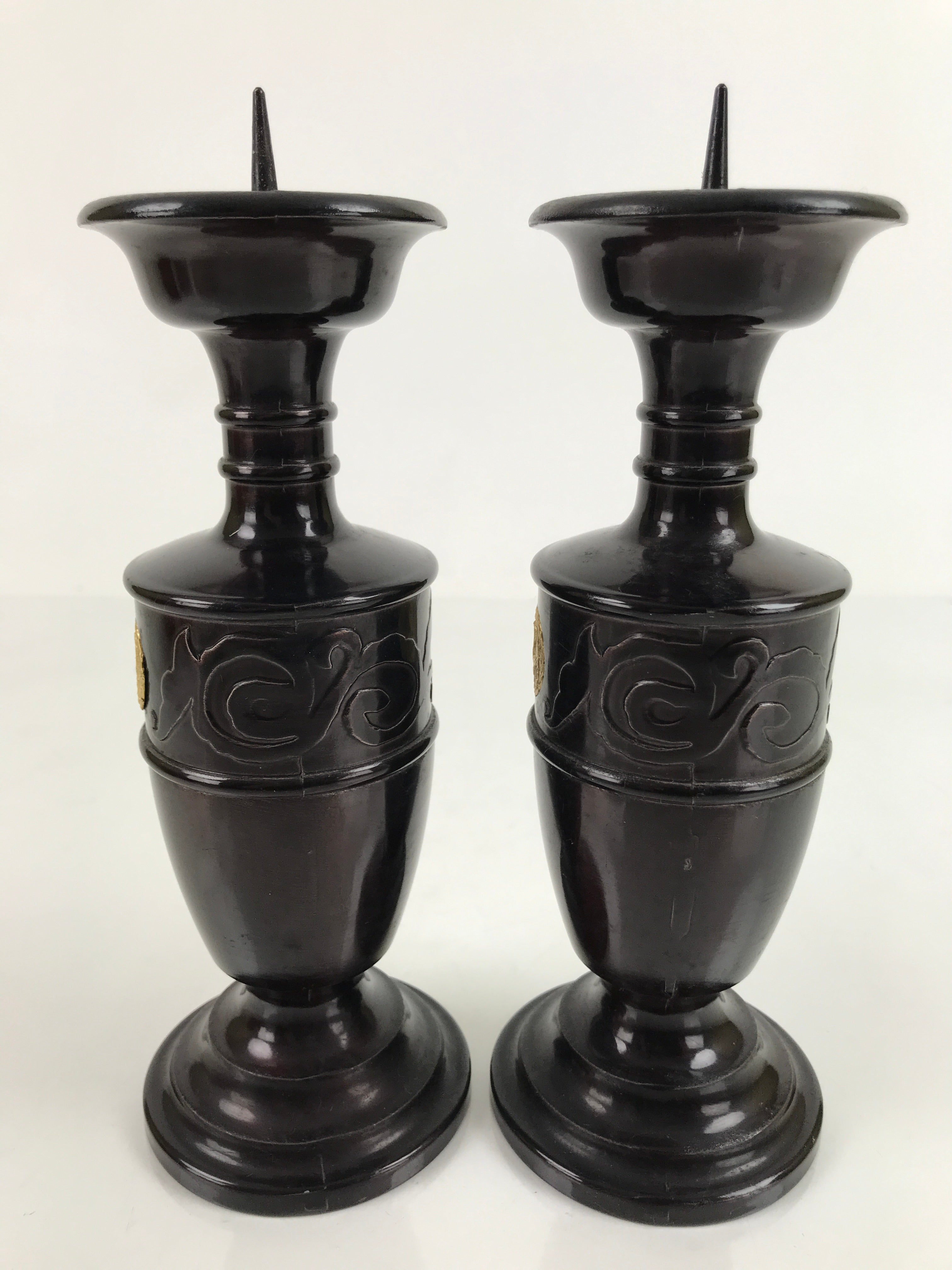 Japanese Buddhist Altar Fitting Bronze Candle Stand Vtg Large Shokudai 2pc BA325
