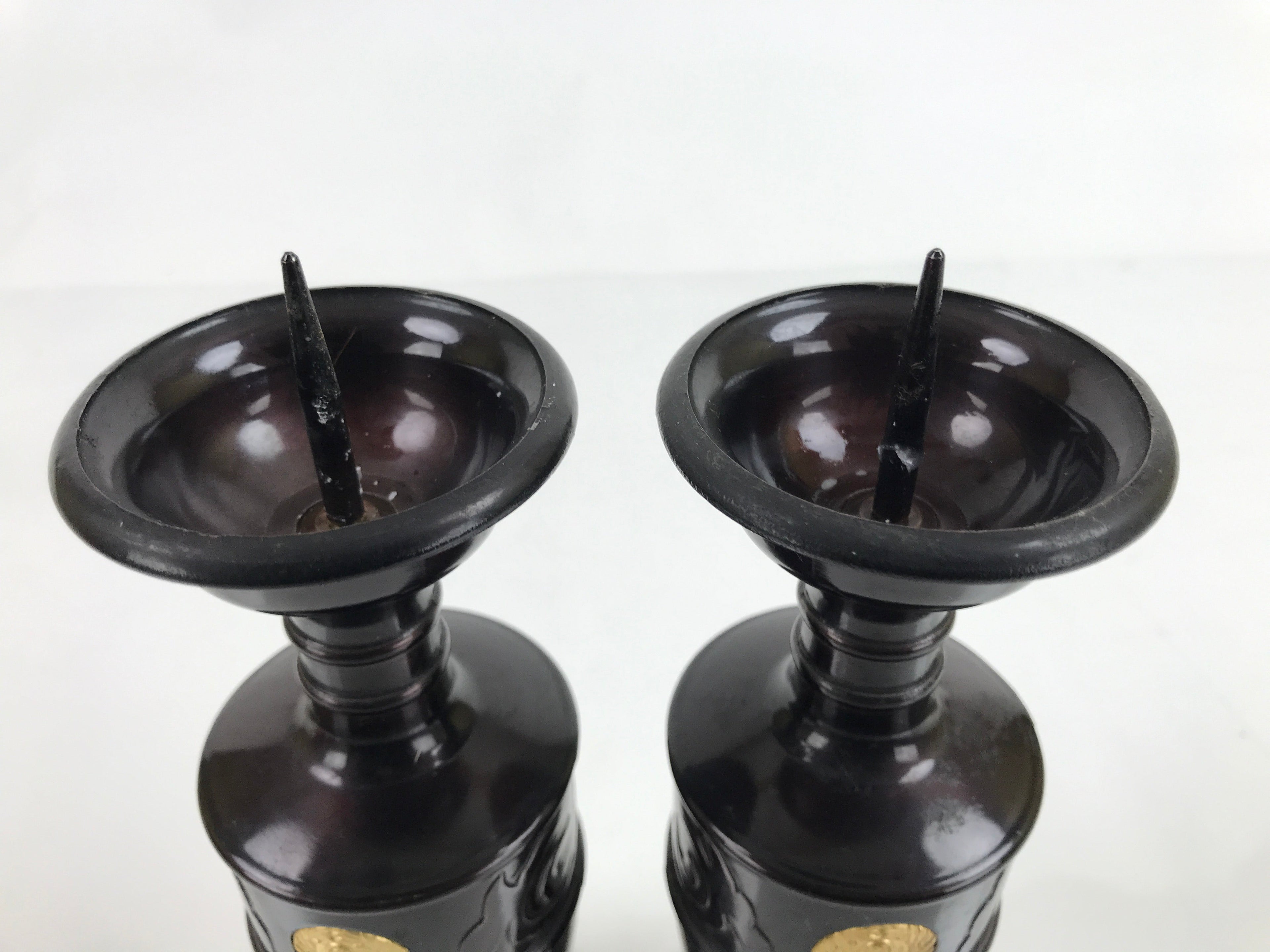 Japanese Buddhist Altar Fitting Bronze Candle Stand Vtg Large Shokudai 2pc BA325
