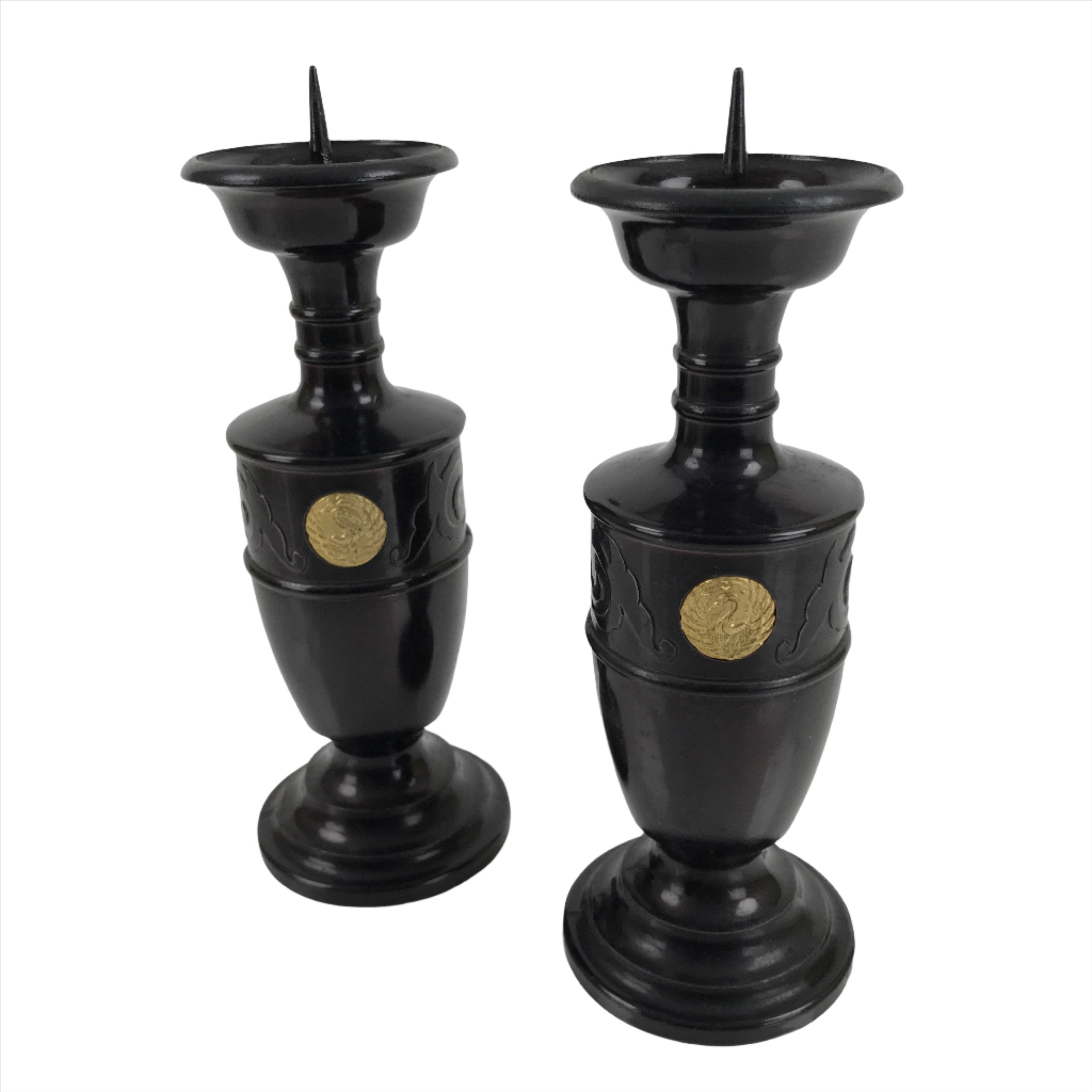 Japanese Buddhist Altar Fitting Bronze Candle Stand Vtg Large Shokudai 2pc BA325