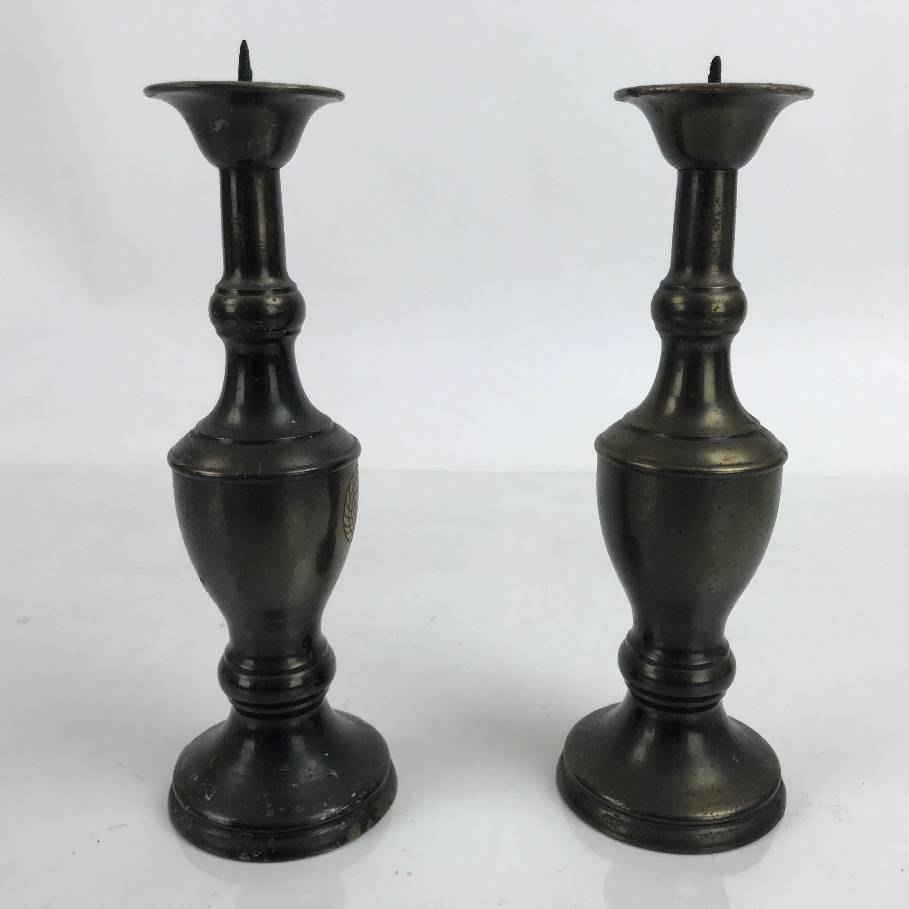 Japanese Buddhist Altar Fitting Bronze Candle Stand Vtg Large Shokudai 2pc BA385