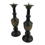 Japanese Buddhist Altar Fitting Bronze Candle Stand Vtg Large Shokudai 2pc BA385