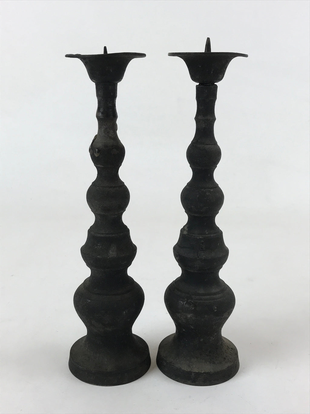 Japanese Buddhist Altar Fitting Bronze Candle Stand Vtg Shokudai 2pc BA180