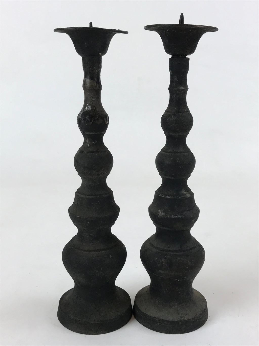 Japanese Buddhist Altar Fitting Bronze Candle Stand Vtg Shokudai 2pc BA180