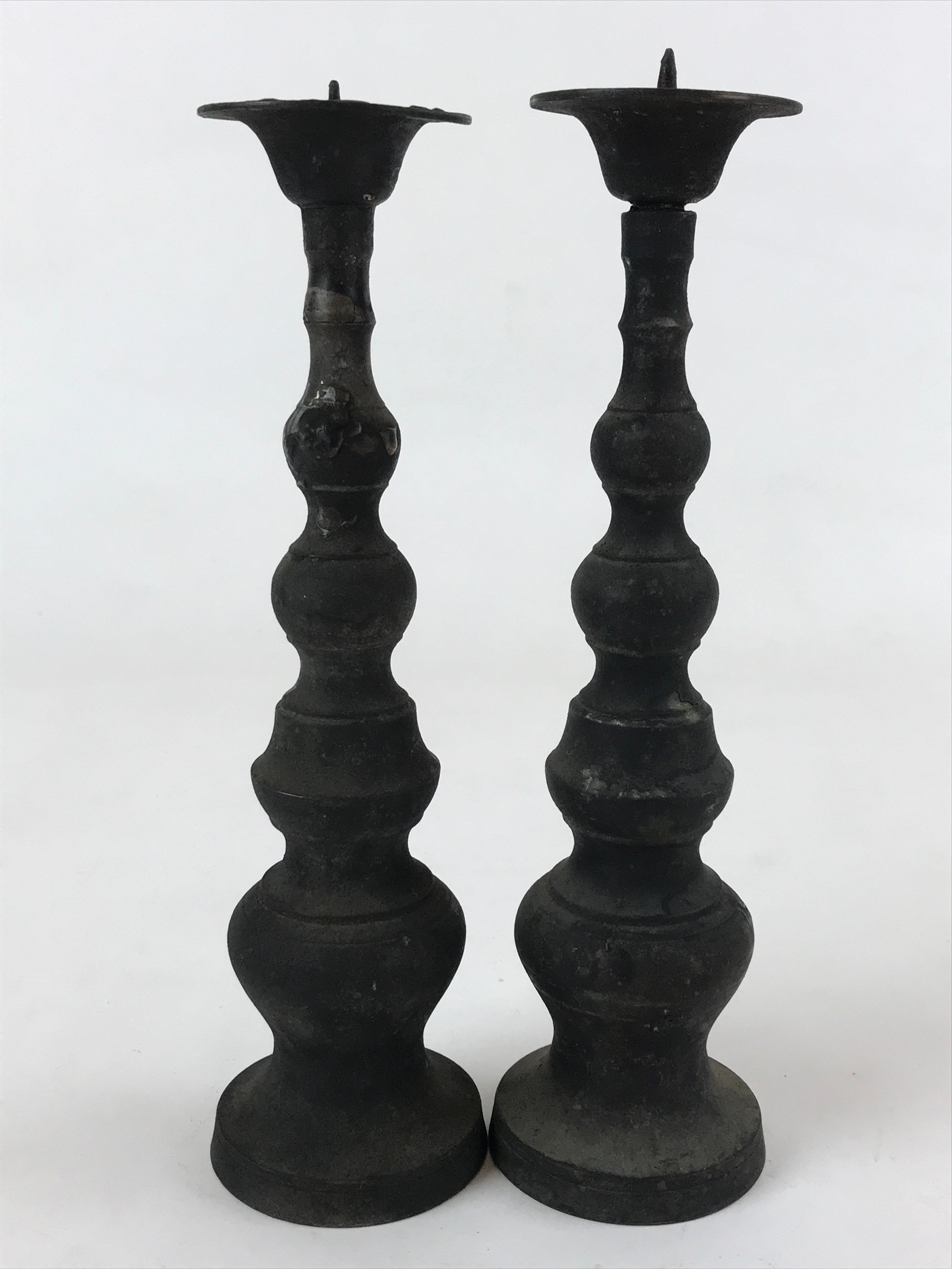 Japanese Buddhist Altar Fitting Bronze Candle Stand Vtg Shokudai 2pc BA180
