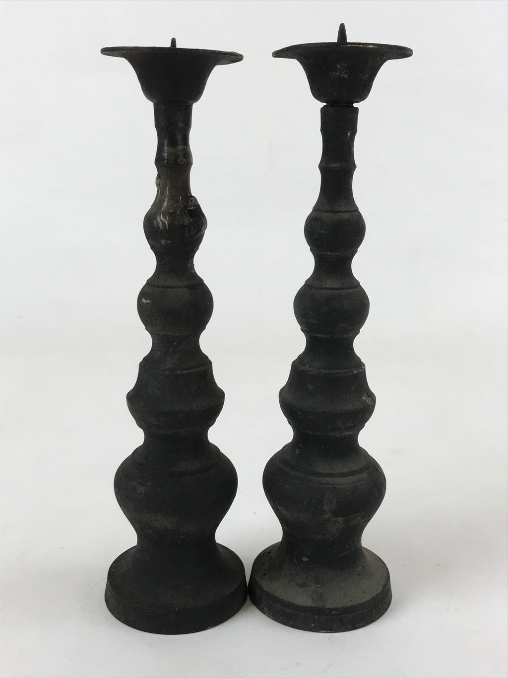Japanese Buddhist Altar Fitting Bronze Candle Stand Vtg Shokudai 2pc BA180