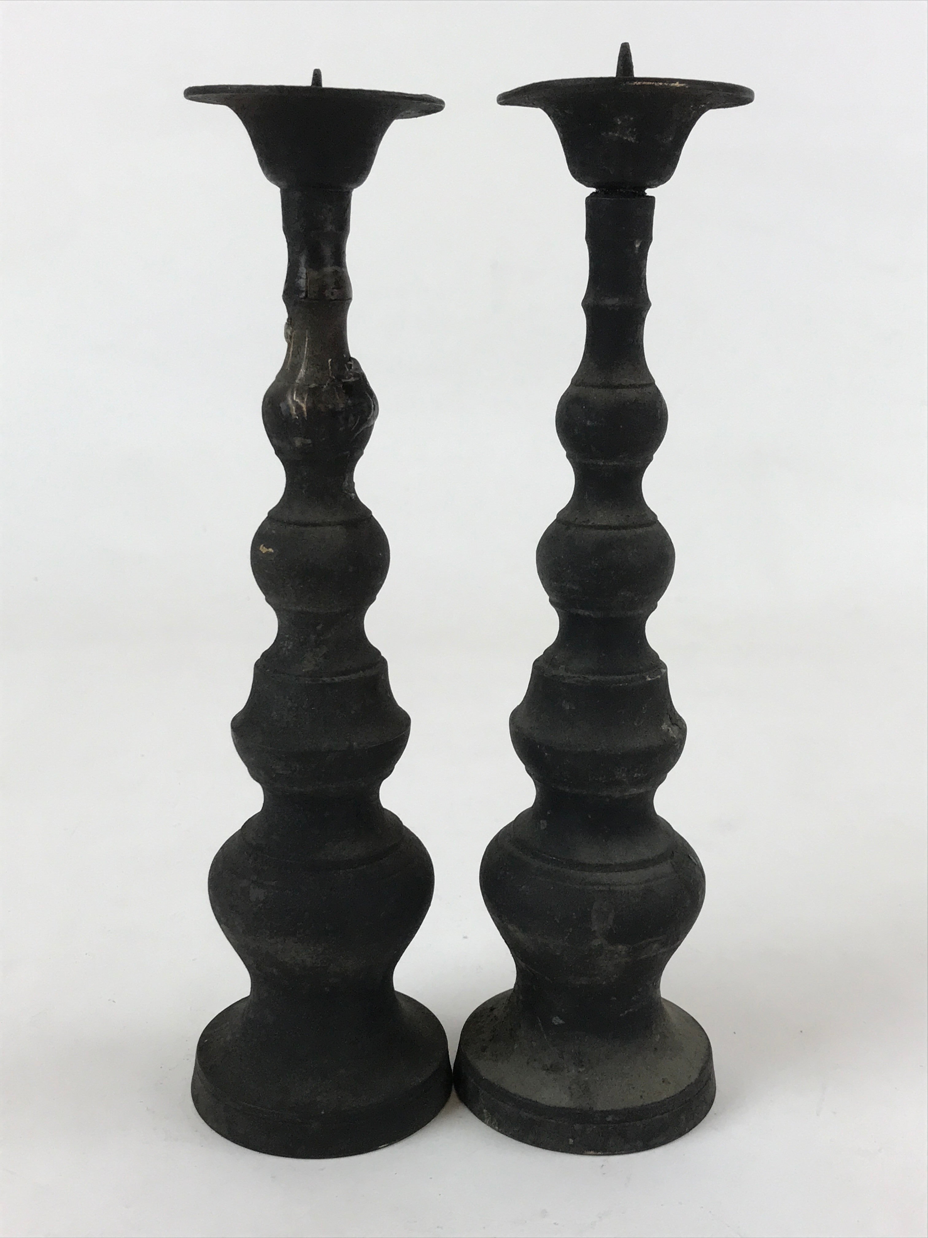 Japanese Buddhist Altar Fitting Bronze Candle Stand Vtg Shokudai 2pc BA180