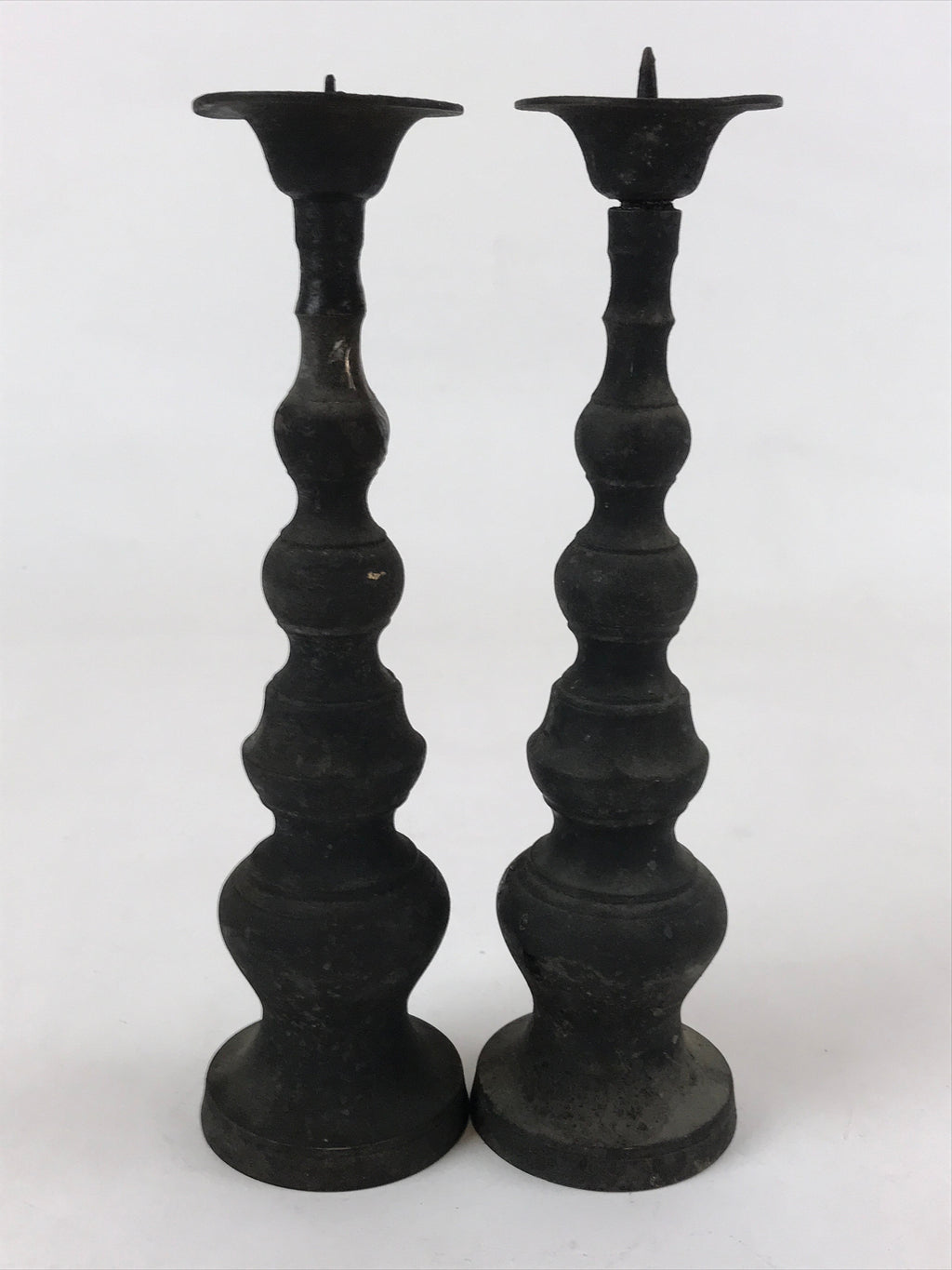 Japanese Buddhist Altar Fitting Bronze Candle Stand Vtg Shokudai 2pc BA180