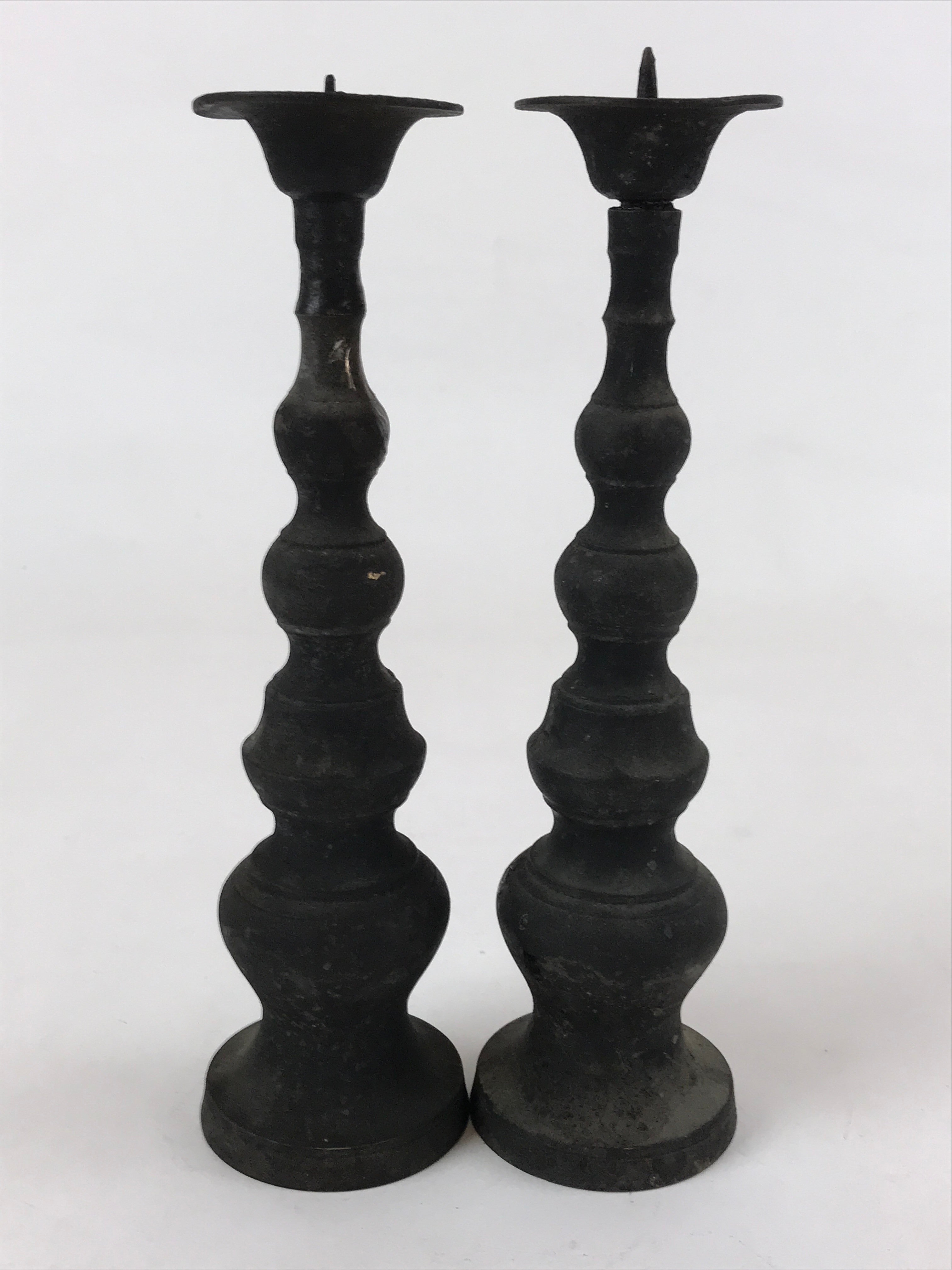 Japanese Buddhist Altar Fitting Bronze Candle Stand Vtg Shokudai 2pc BA180