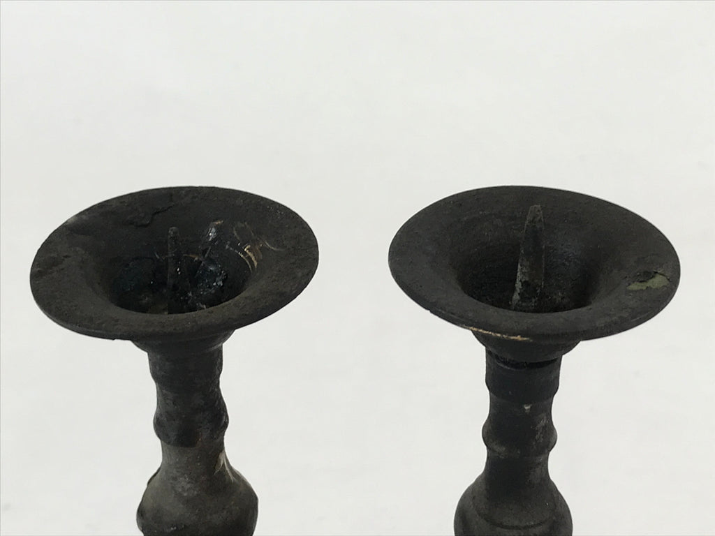 Japanese Buddhist Altar Fitting Bronze Candle Stand Vtg Shokudai 2pc BA180