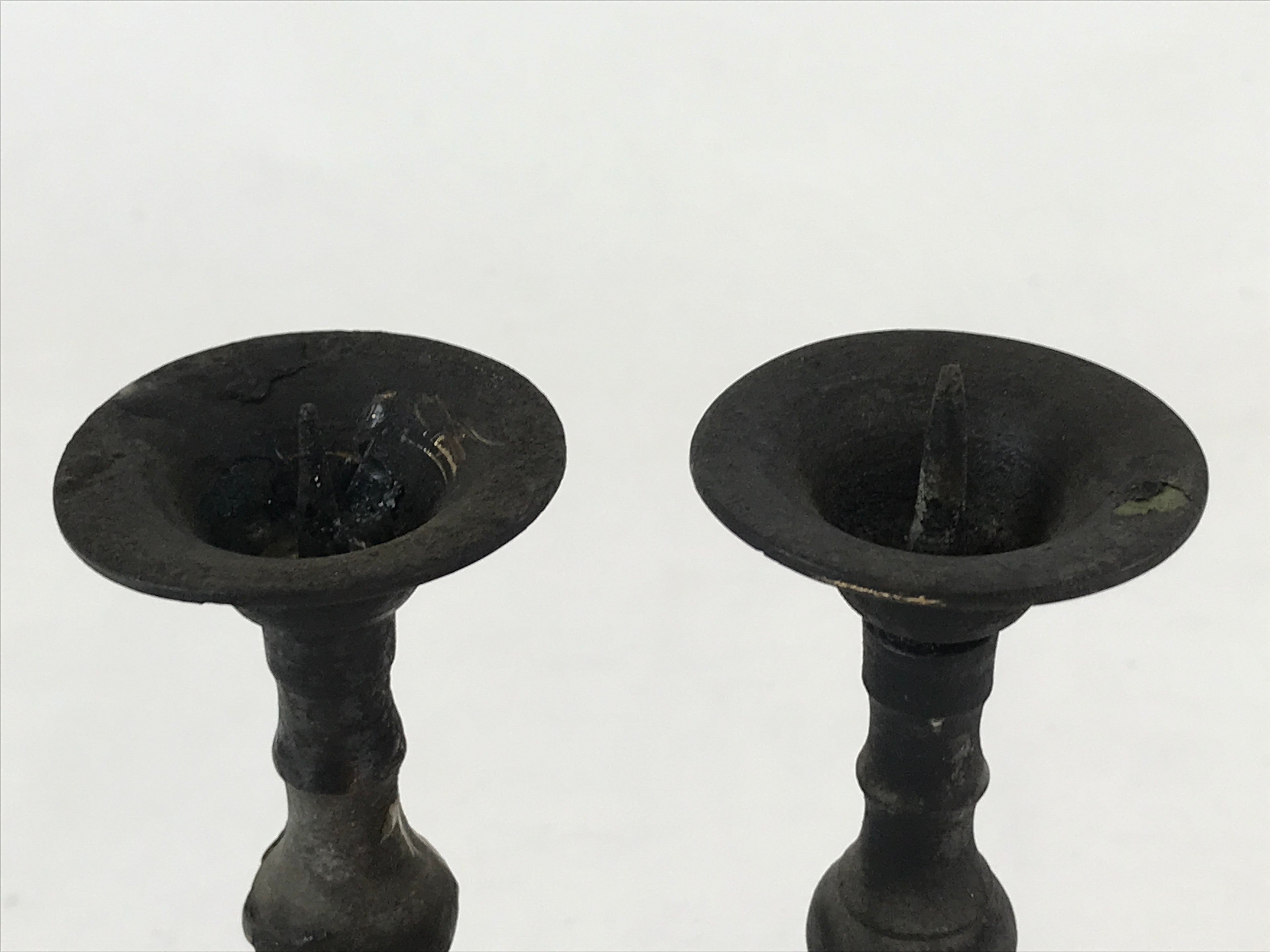 Japanese Buddhist Altar Fitting Bronze Candle Stand Vtg Shokudai 2pc BA180
