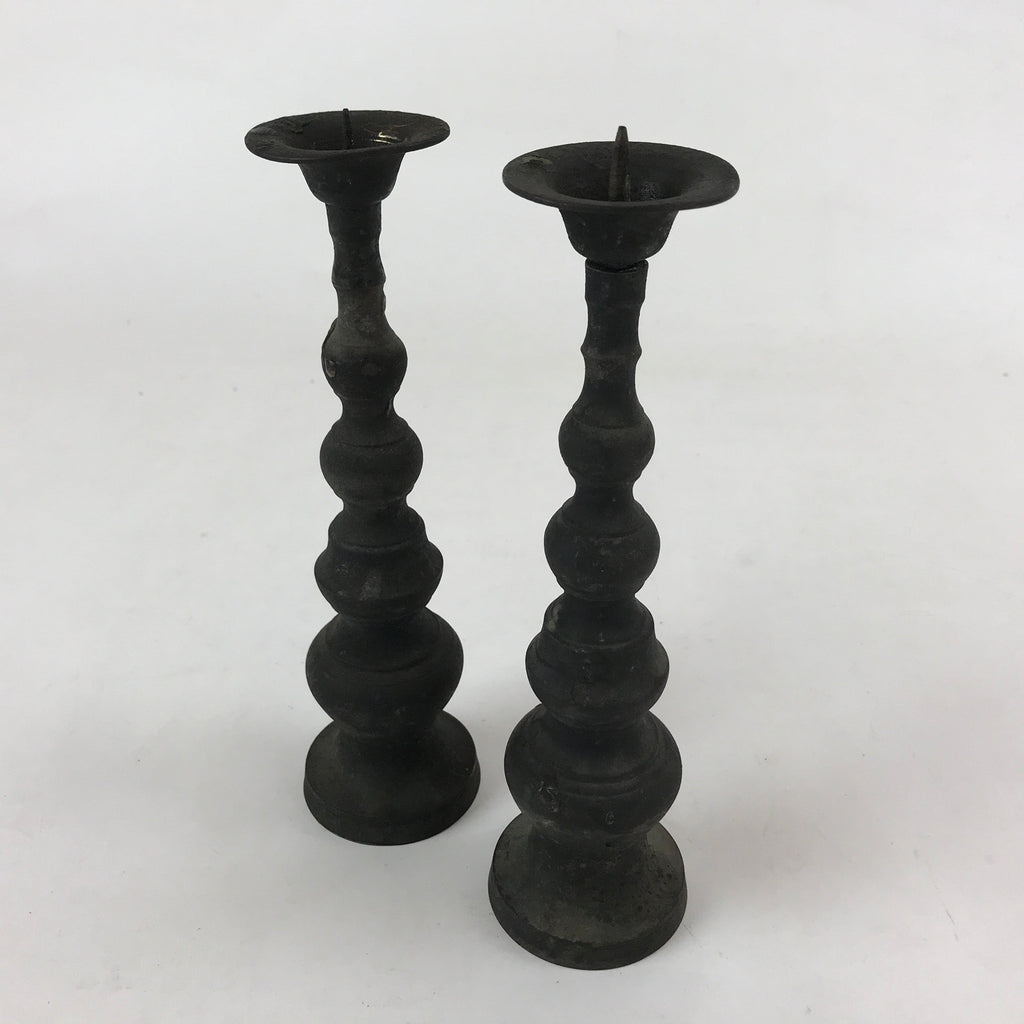 Japanese Buddhist Altar Fitting Bronze Candle Stand Vtg Shokudai 2pc BA180
