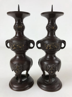 Japanese Buddhist Altar Fitting Bronze Candle Stand Vtg Shokudai 2pc BA208