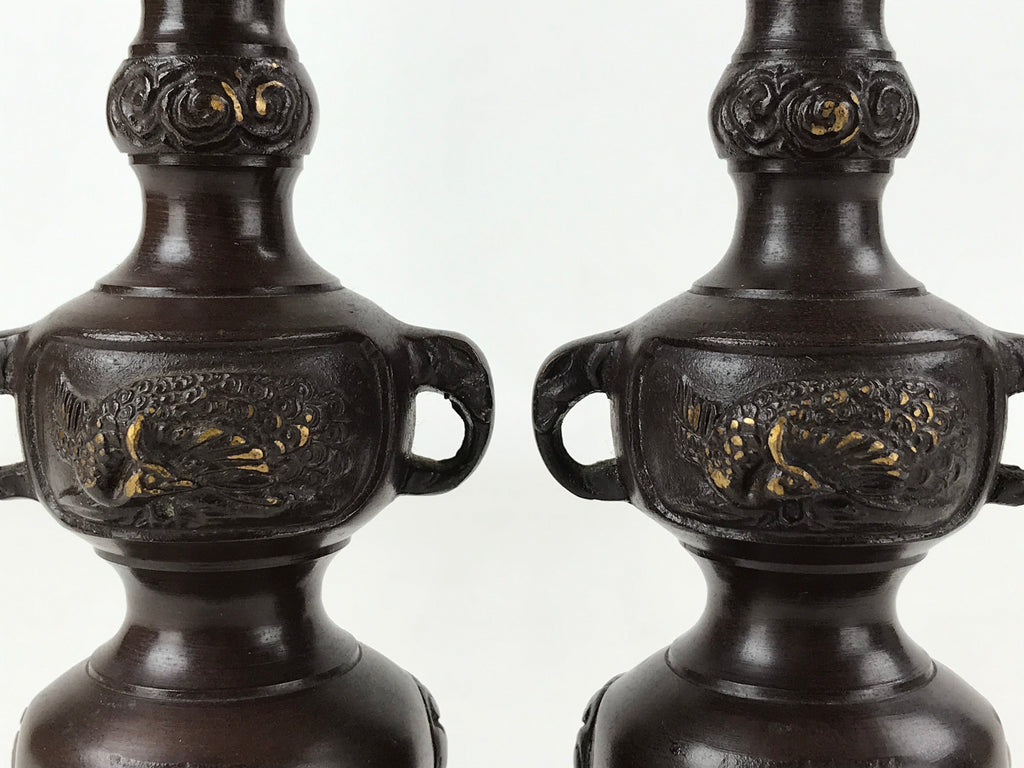 Japanese Buddhist Altar Fitting Bronze Candle Stand Vtg Shokudai 2pc BA208