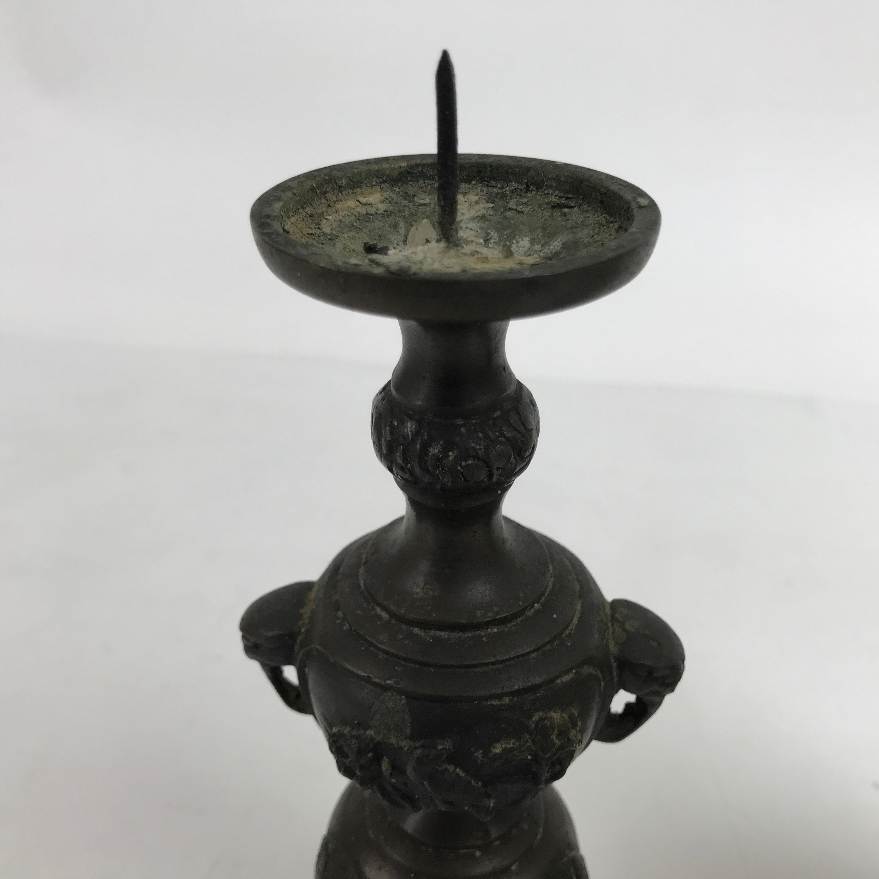 Japanese Buddhist Altar Fitting Bronze Candle Stand Vtg Shokudai 2pc Birds BA386