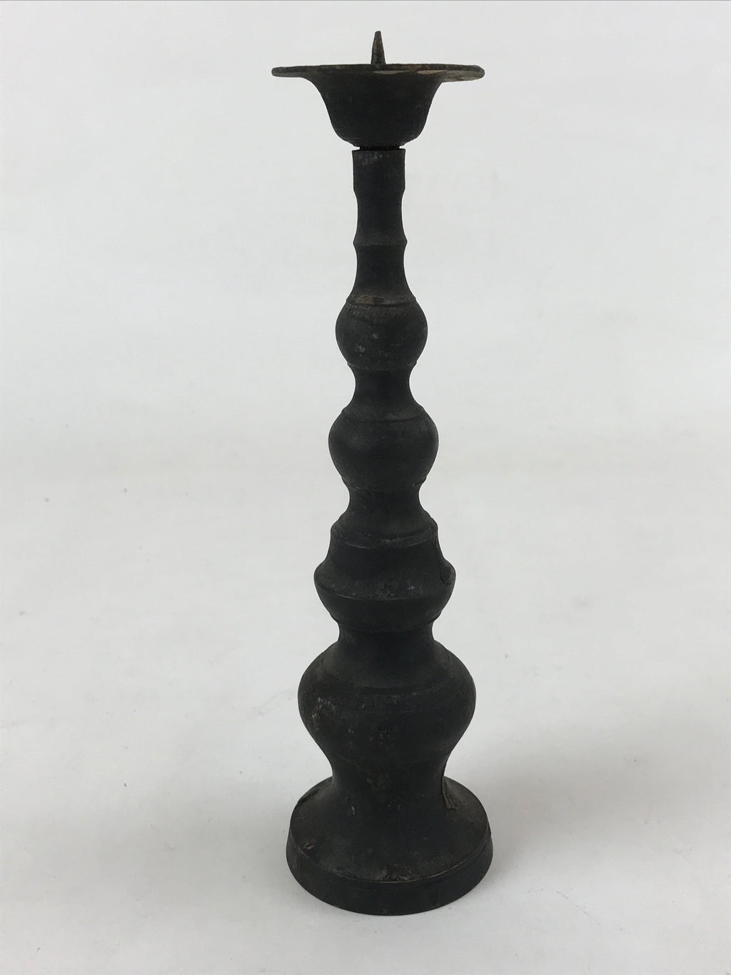 Japanese Buddhist Altar Fitting Bronze Candle Stand Vtg Shokudai Black BA181