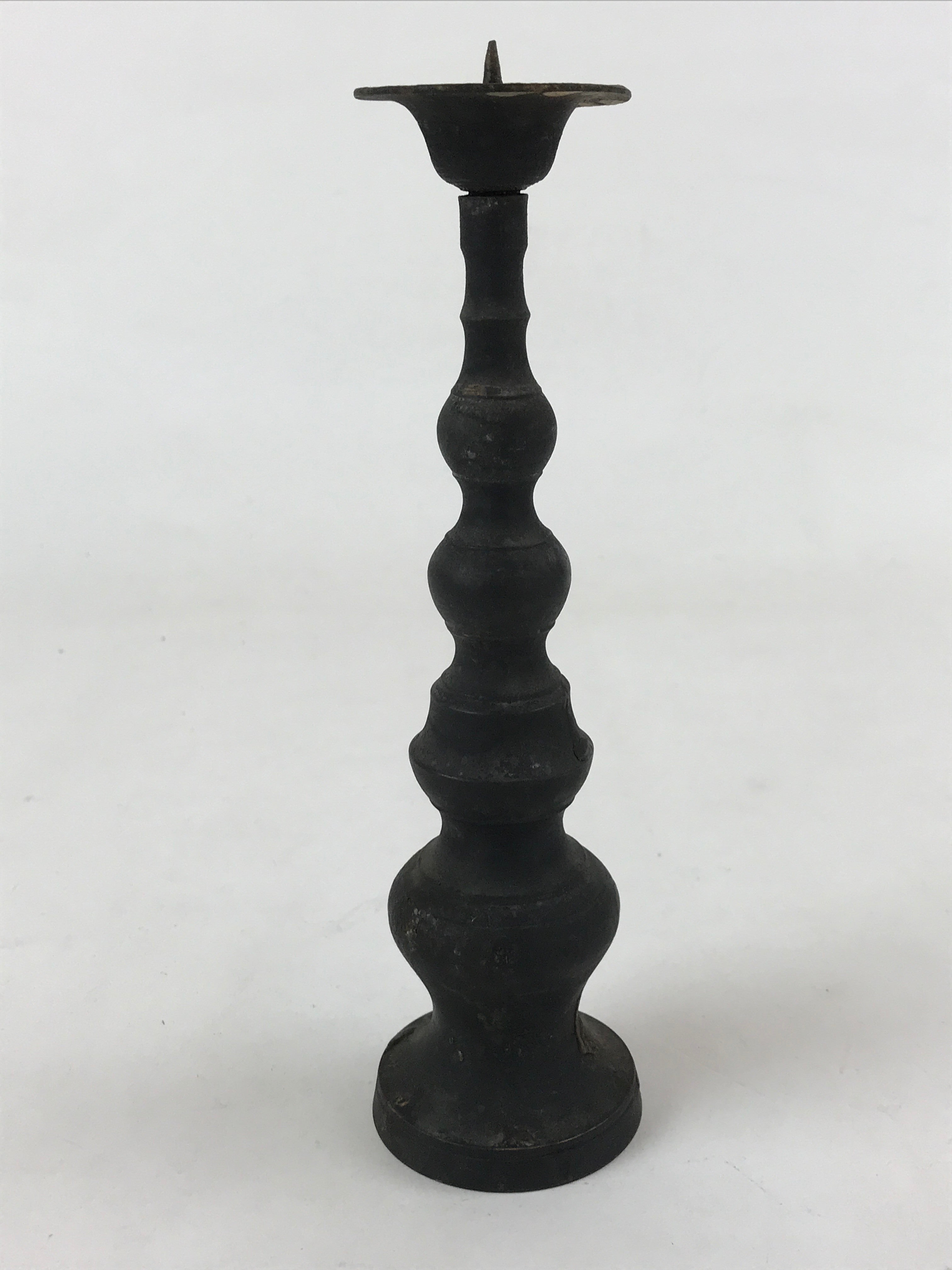 Japanese Buddhist Altar Fitting Bronze Candle Stand Vtg Shokudai Black BA181