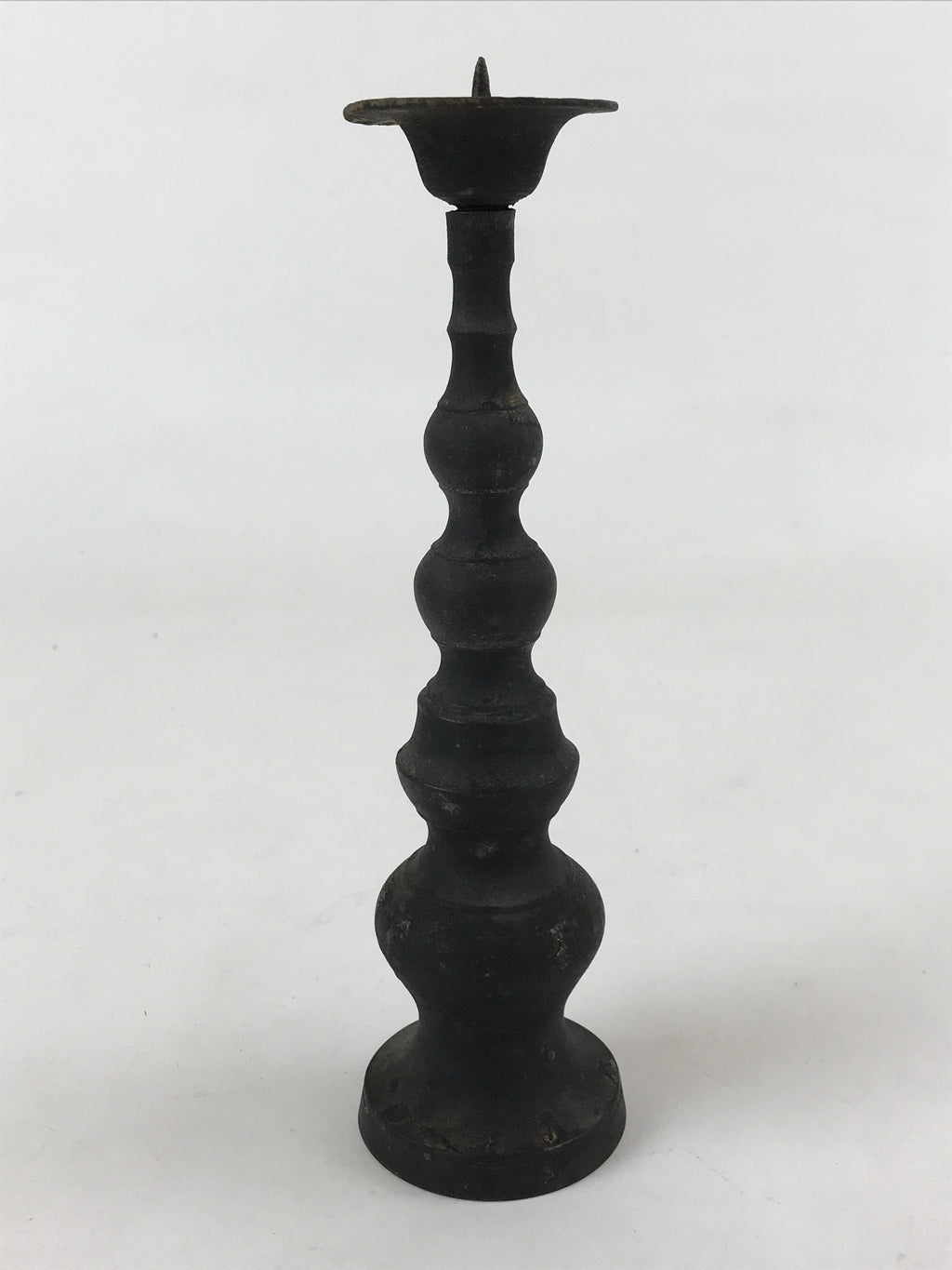 Japanese Buddhist Altar Fitting Bronze Candle Stand Vtg Shokudai Black BA181
