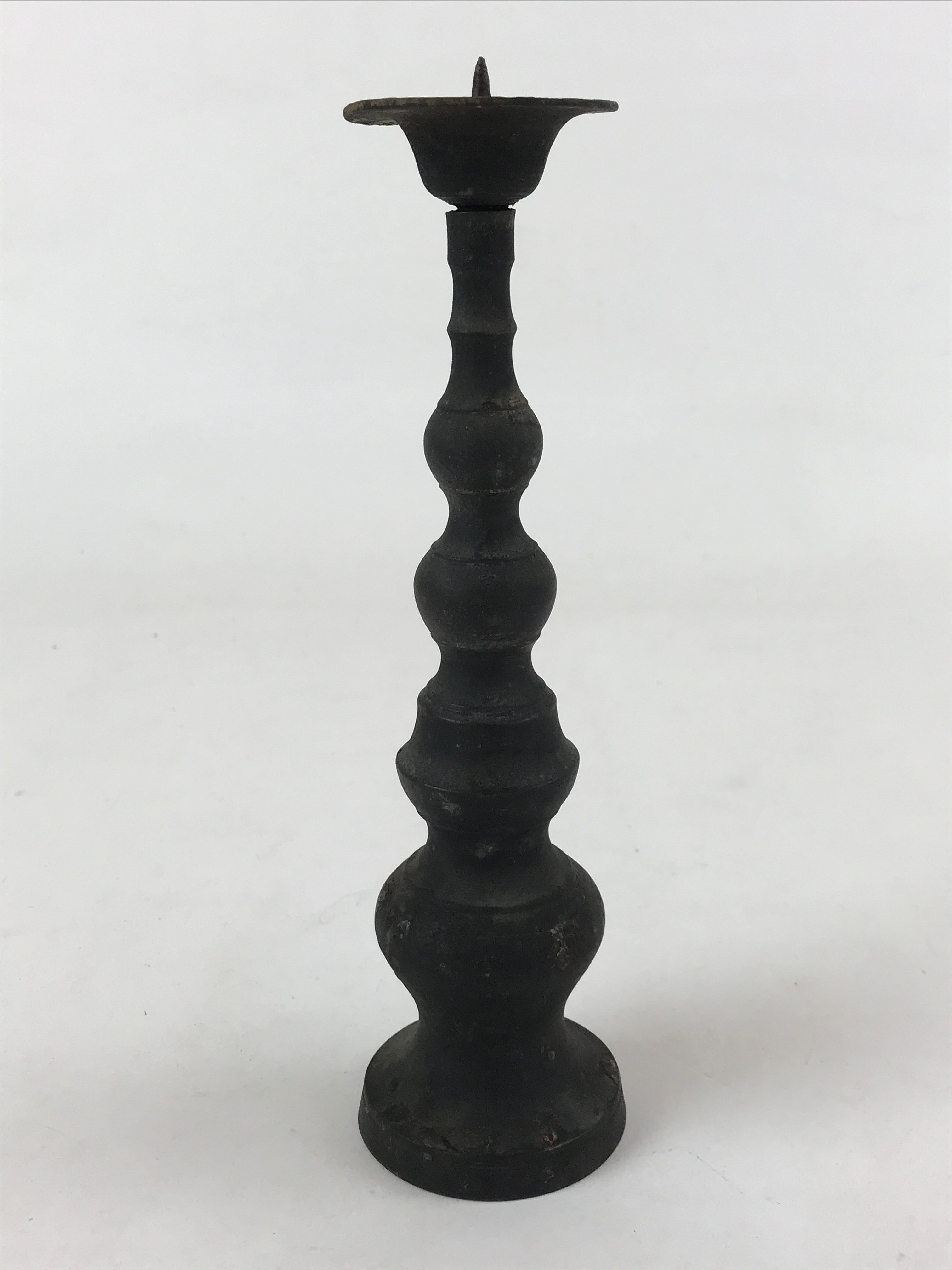 Japanese Buddhist Altar Fitting Bronze Candle Stand Vtg Shokudai Black BA181