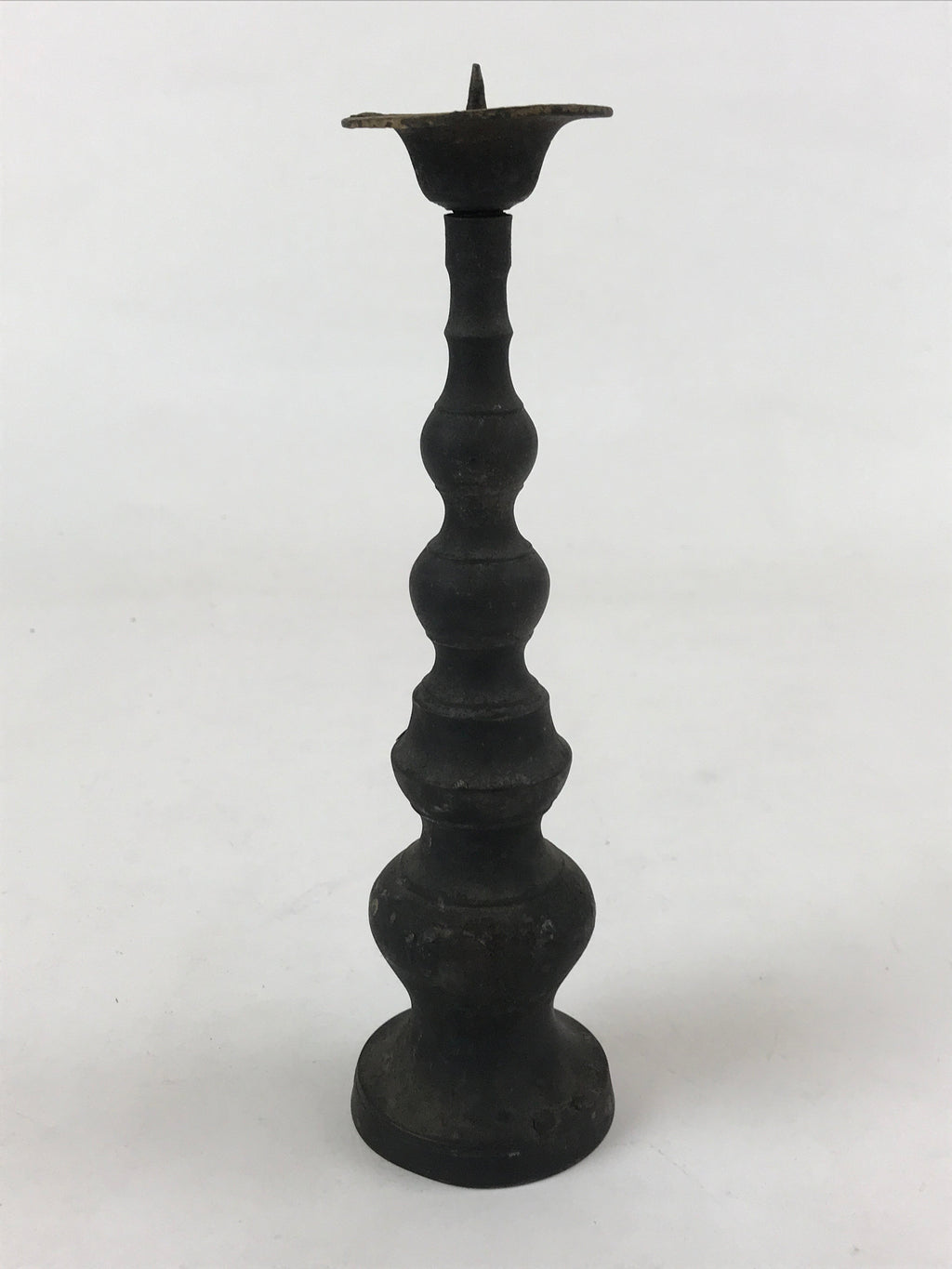 Japanese Buddhist Altar Fitting Bronze Candle Stand Vtg Shokudai Black BA181
