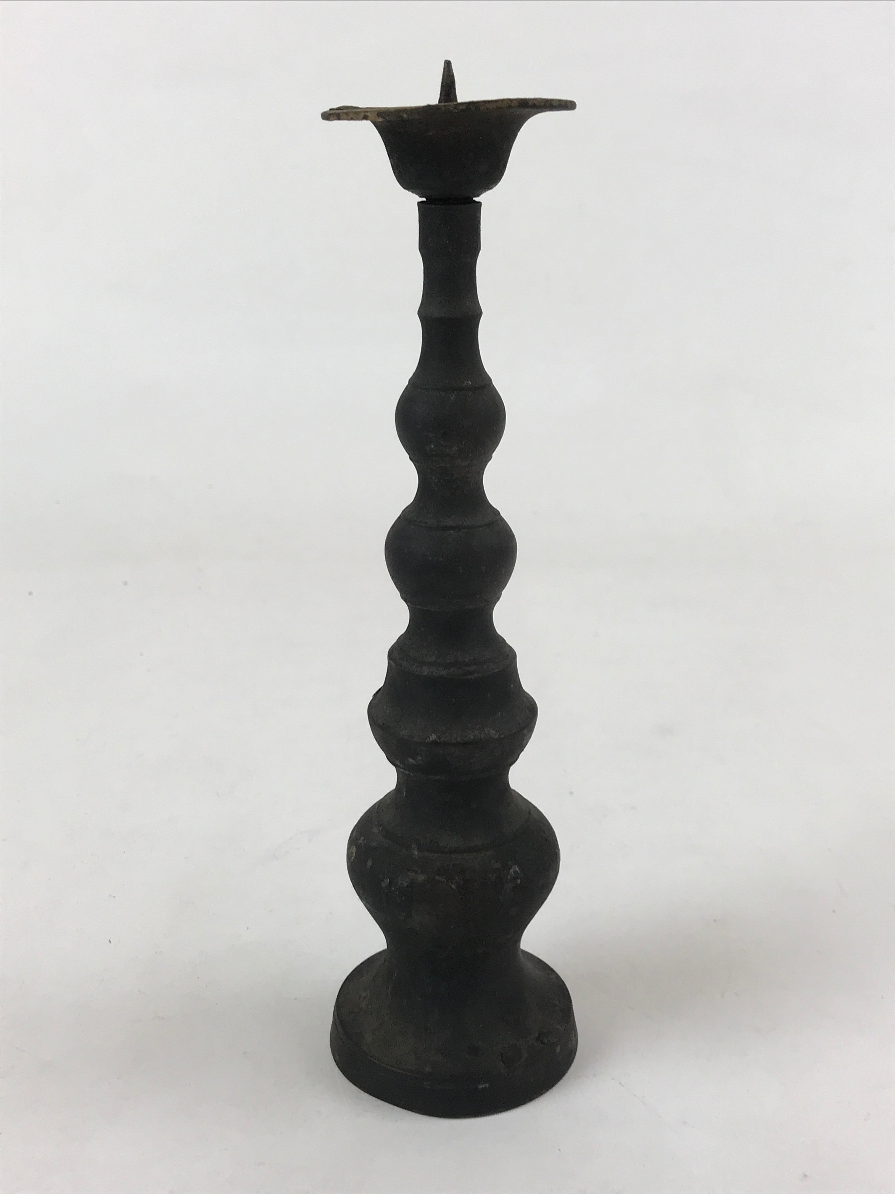 Japanese Buddhist Altar Fitting Bronze Candle Stand Vtg Shokudai Black BA181