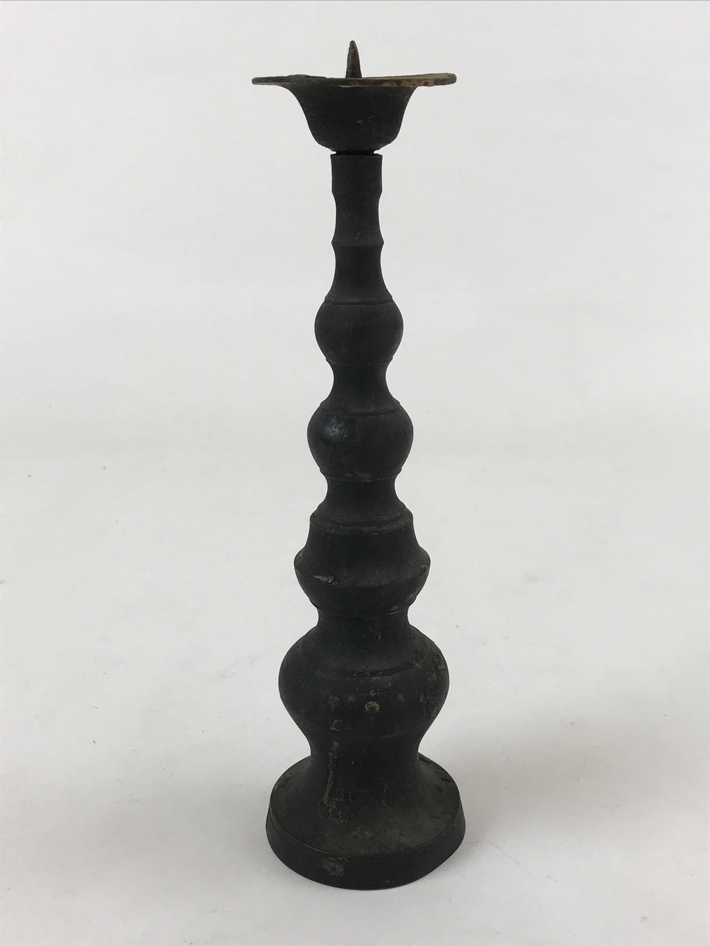 Japanese Buddhist Altar Fitting Bronze Candle Stand Vtg Shokudai Black BA181