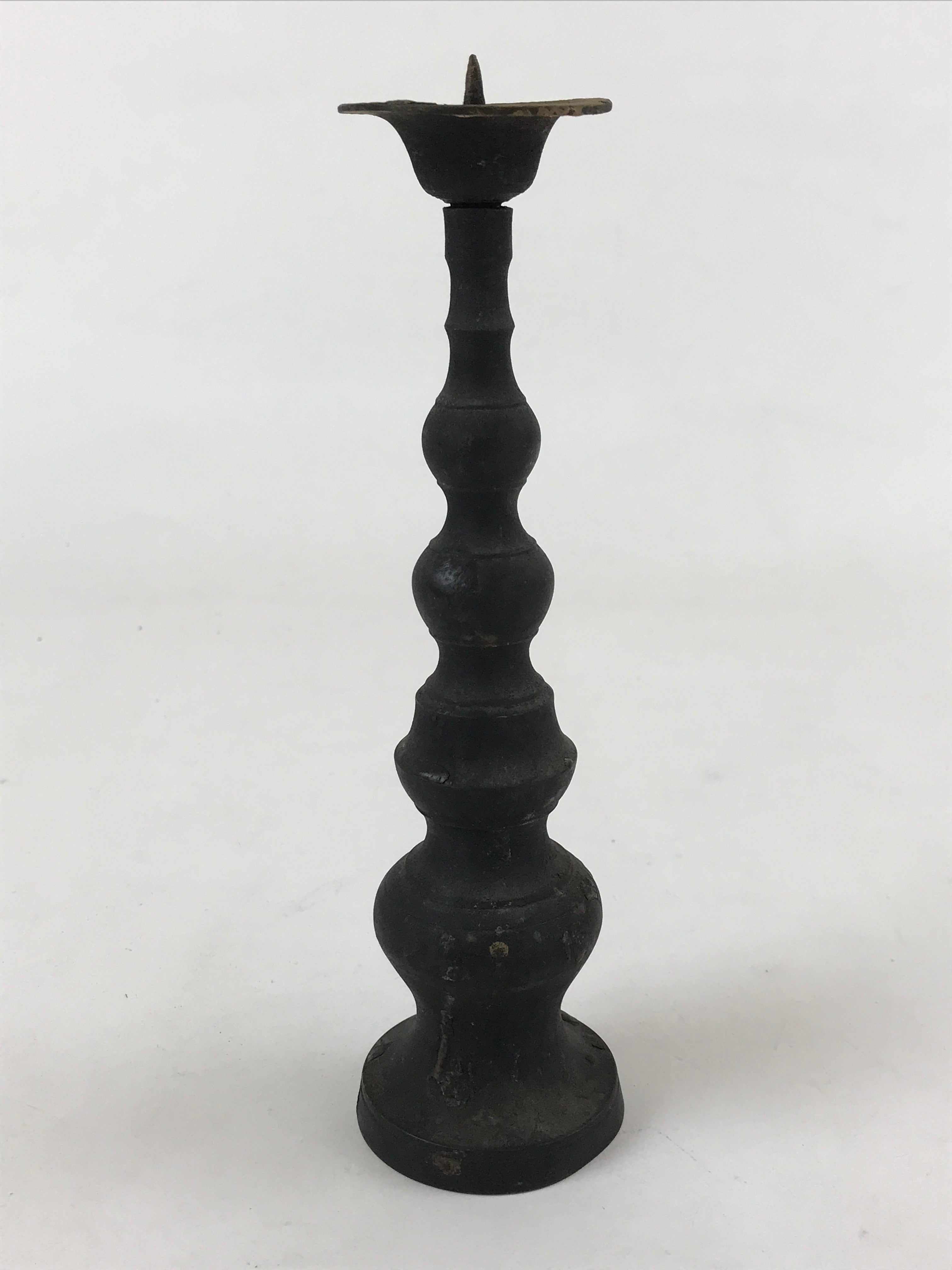Japanese Buddhist Altar Fitting Bronze Candle Stand Vtg Shokudai Black BA181