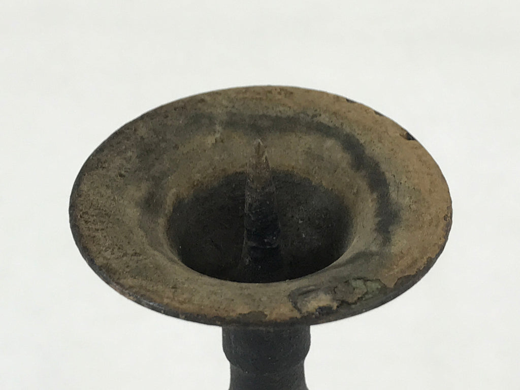 Japanese Buddhist Altar Fitting Bronze Candle Stand Vtg Shokudai Black BA181