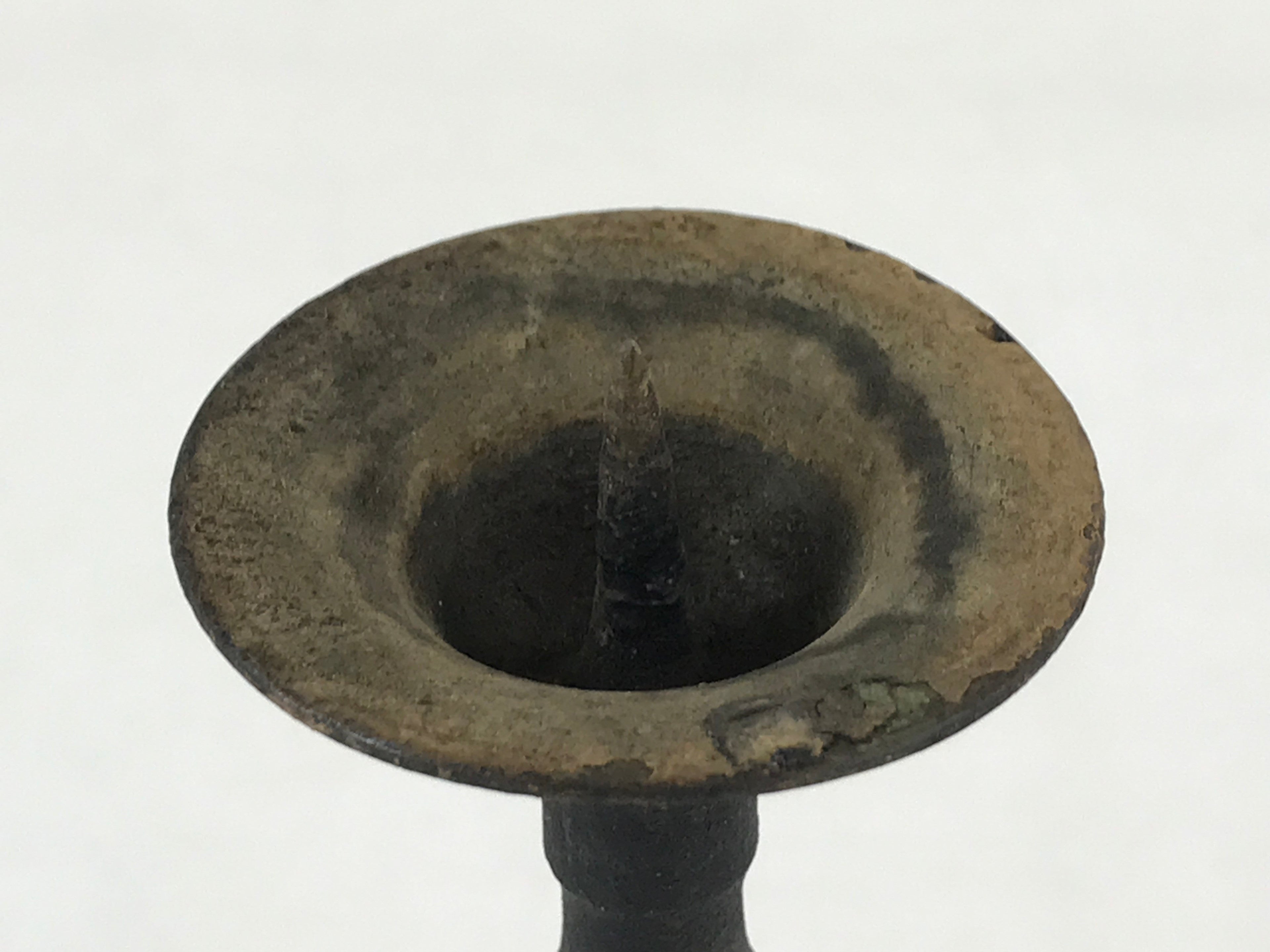 Japanese Buddhist Altar Fitting Bronze Candle Stand Vtg Shokudai Black BA181