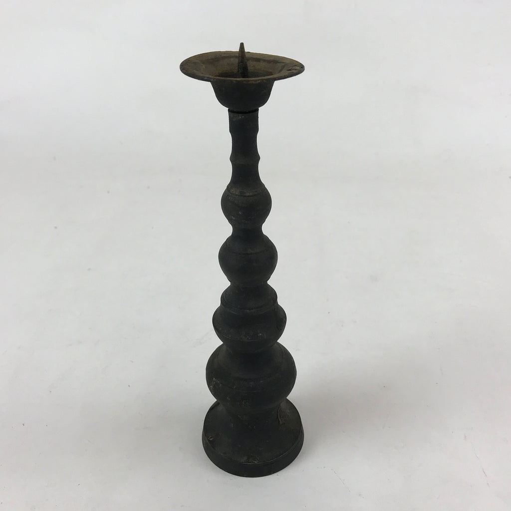 Japanese Buddhist Altar Fitting Bronze Candle Stand Vtg Shokudai Black BA181