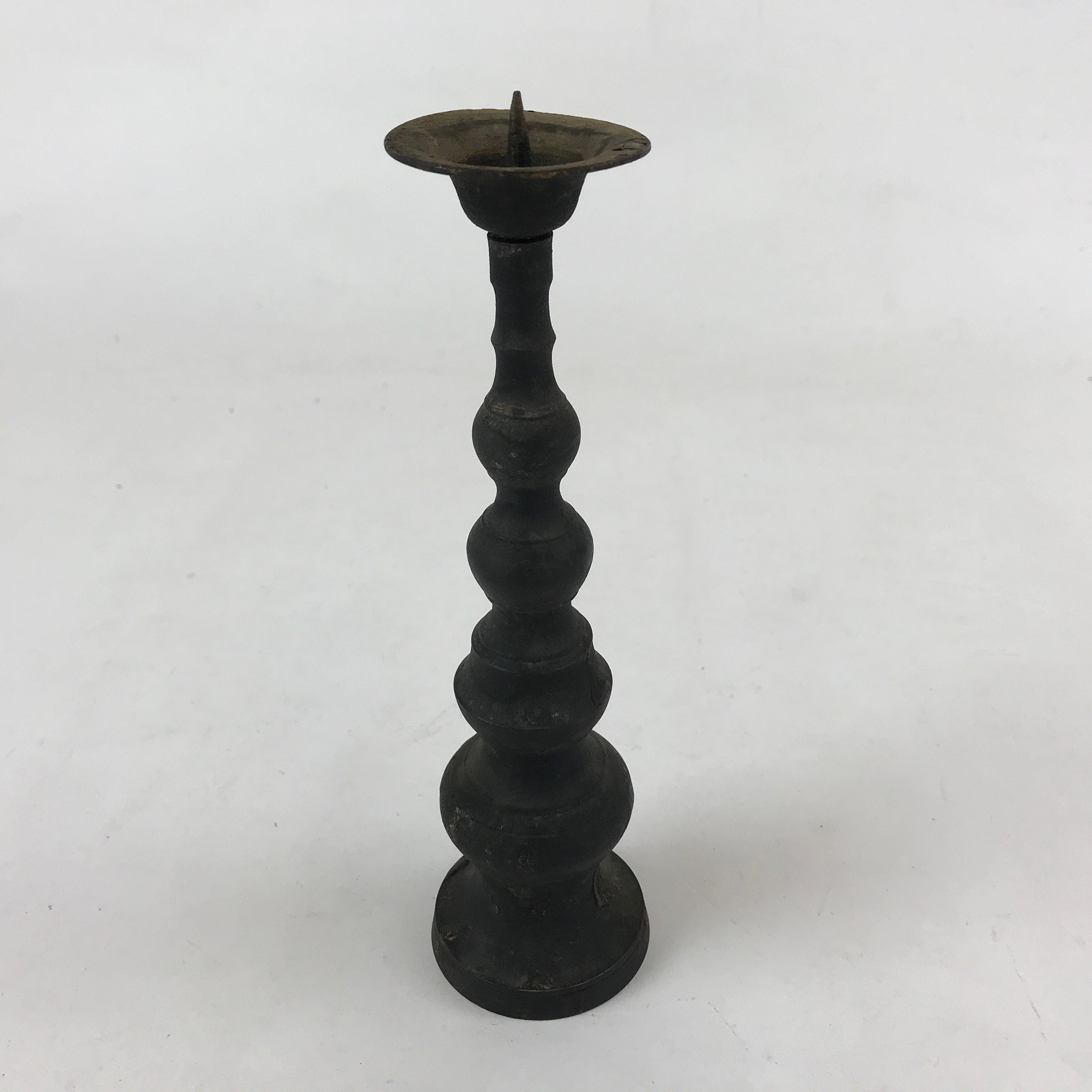 Japanese Buddhist Altar Fitting Bronze Candle Stand Vtg Shokudai Black BA181