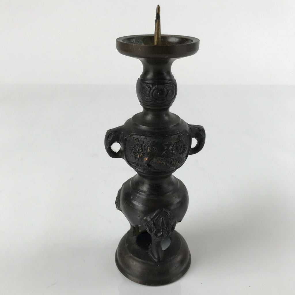 Japanese Buddhist Altar Fitting Bronze Candle Stand Vtg Shokudai Brown BA273