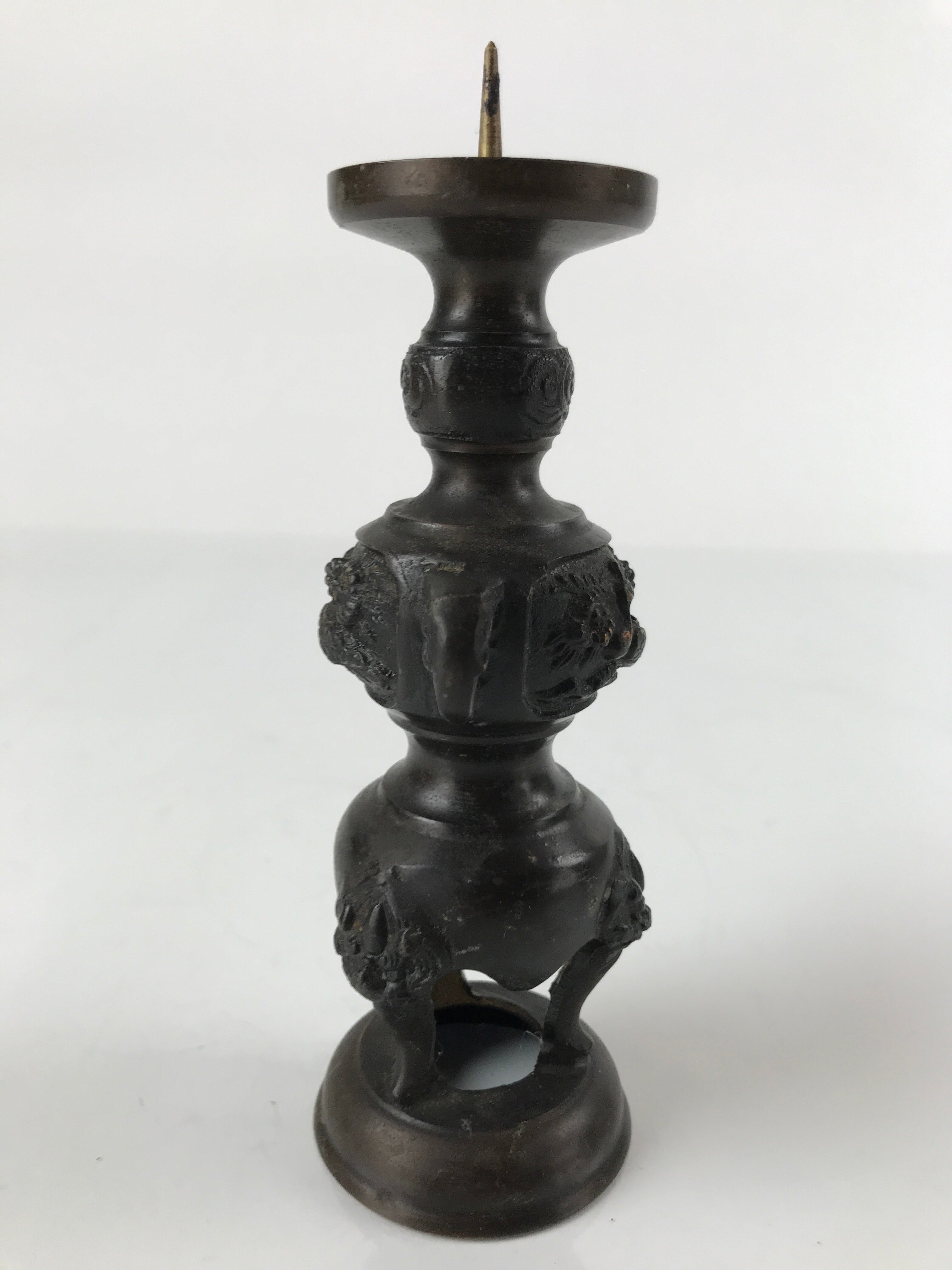 Japanese Buddhist Altar Fitting Bronze Candle Stand Vtg Shokudai Brown BA273