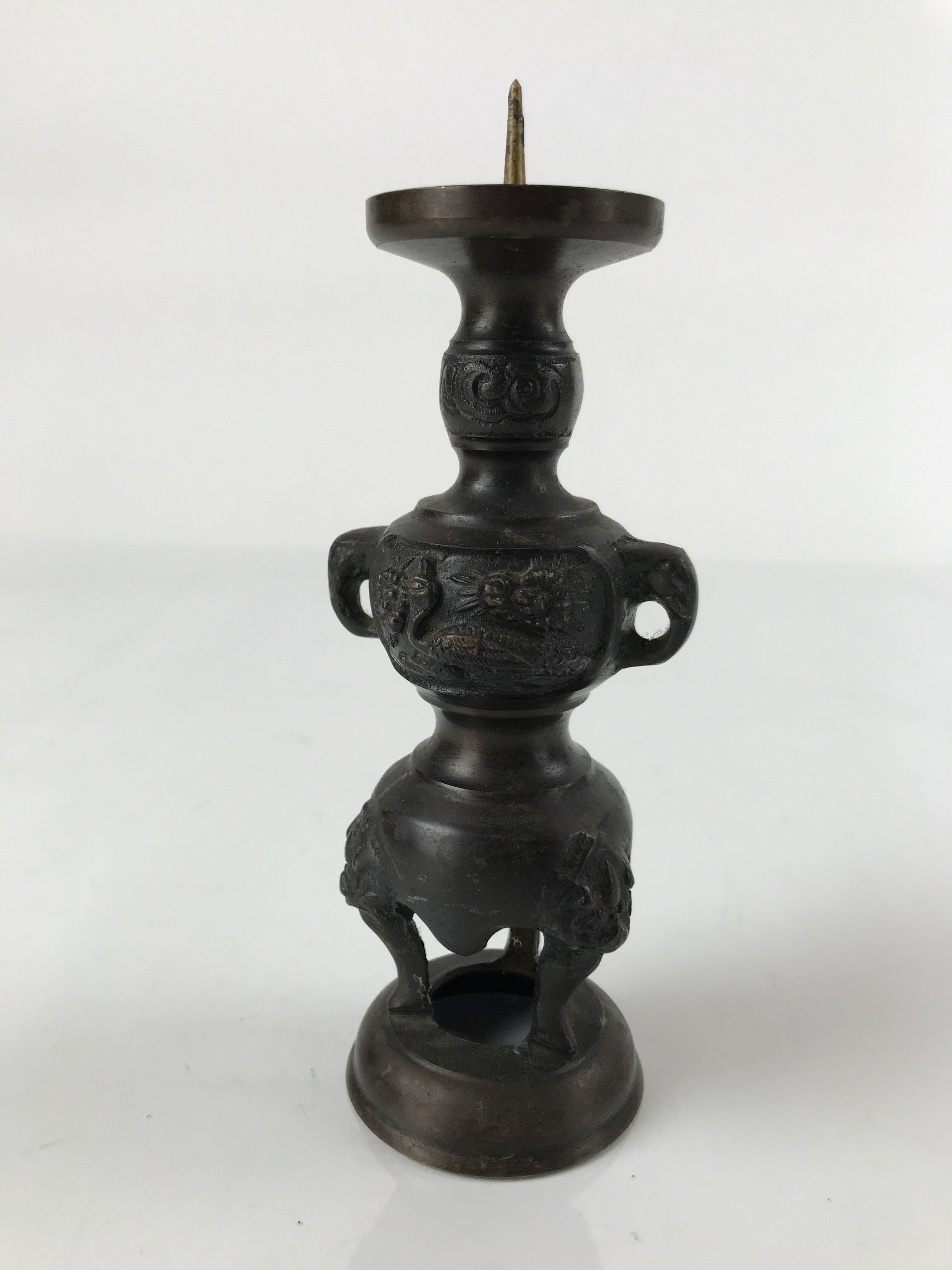 Japanese Buddhist Altar Fitting Bronze Candle Stand Vtg Shokudai Brown BA273