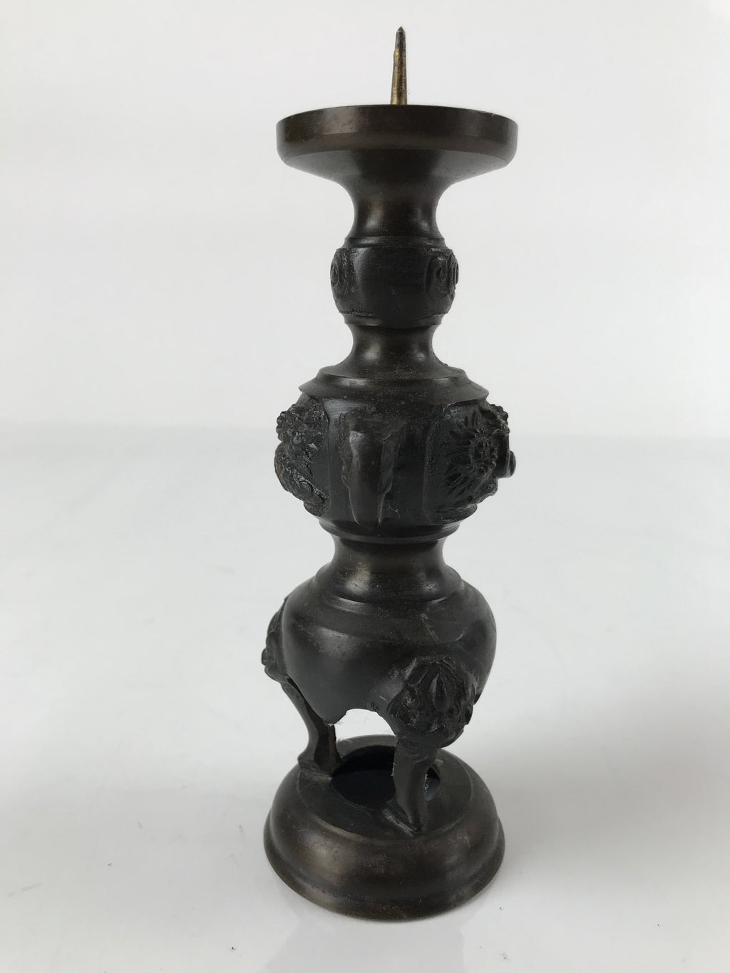 Japanese Buddhist Altar Fitting Bronze Candle Stand Vtg Shokudai Brown BA273