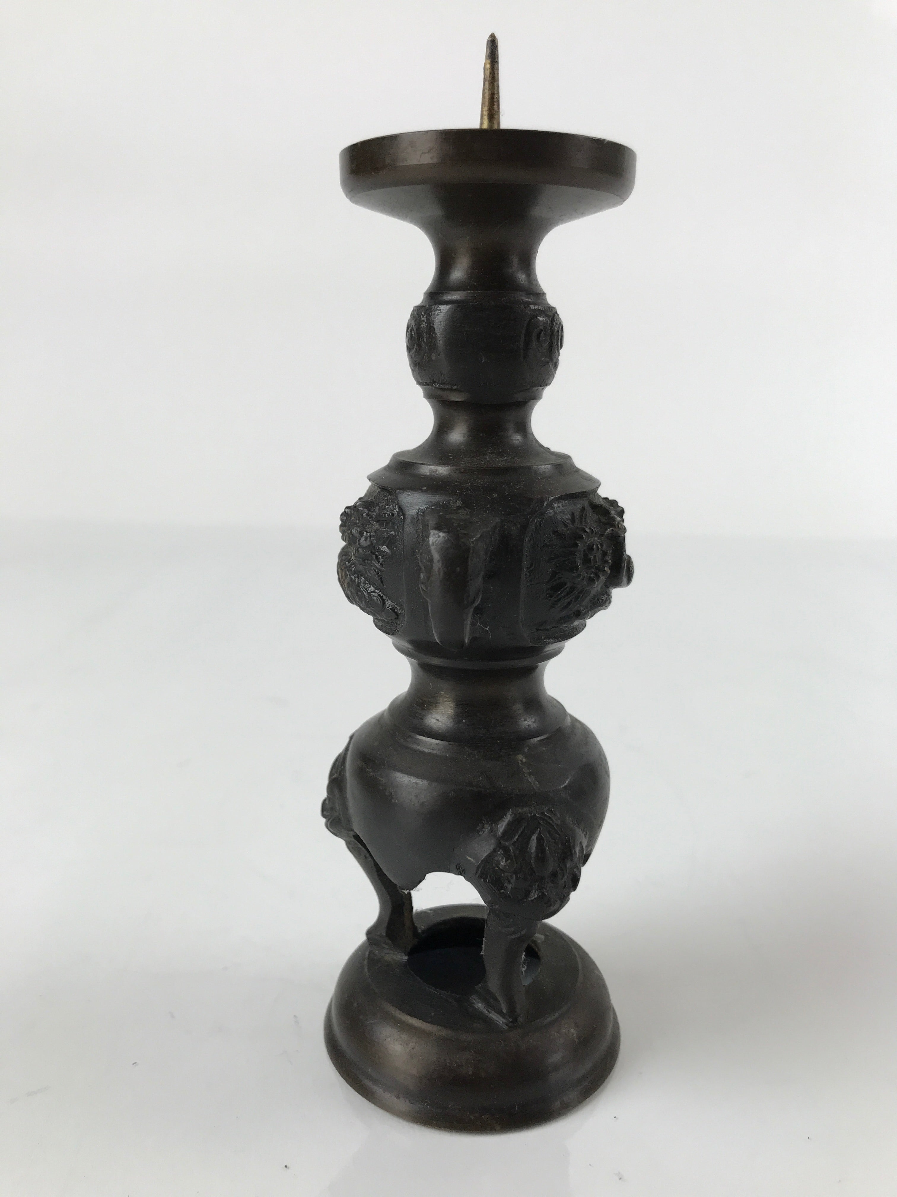 Japanese Buddhist Altar Fitting Bronze Candle Stand Vtg Shokudai Brown BA273
