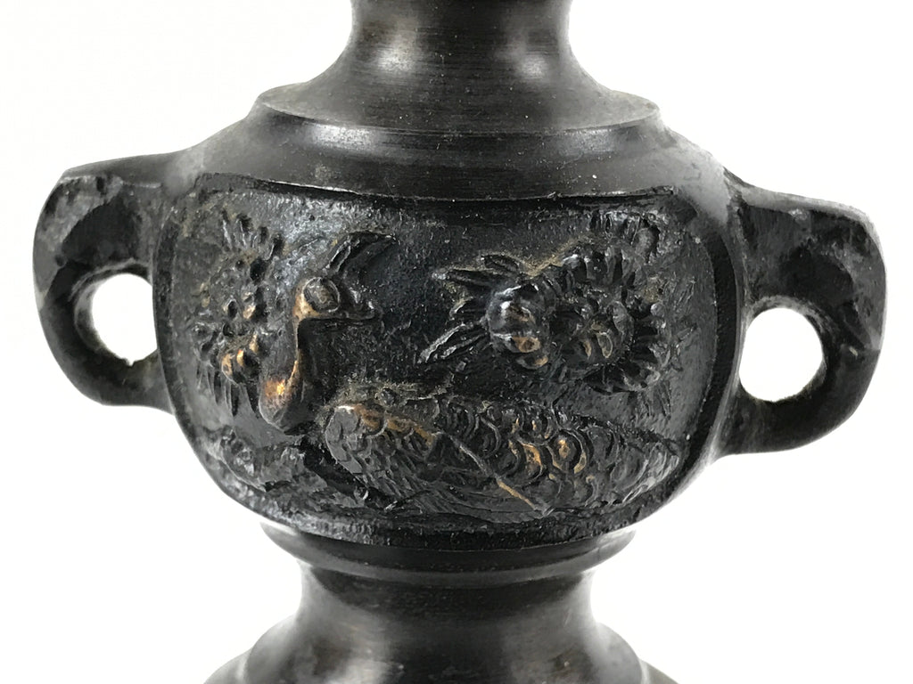 Japanese Buddhist Altar Fitting Bronze Candle Stand Vtg Shokudai Brown BA273