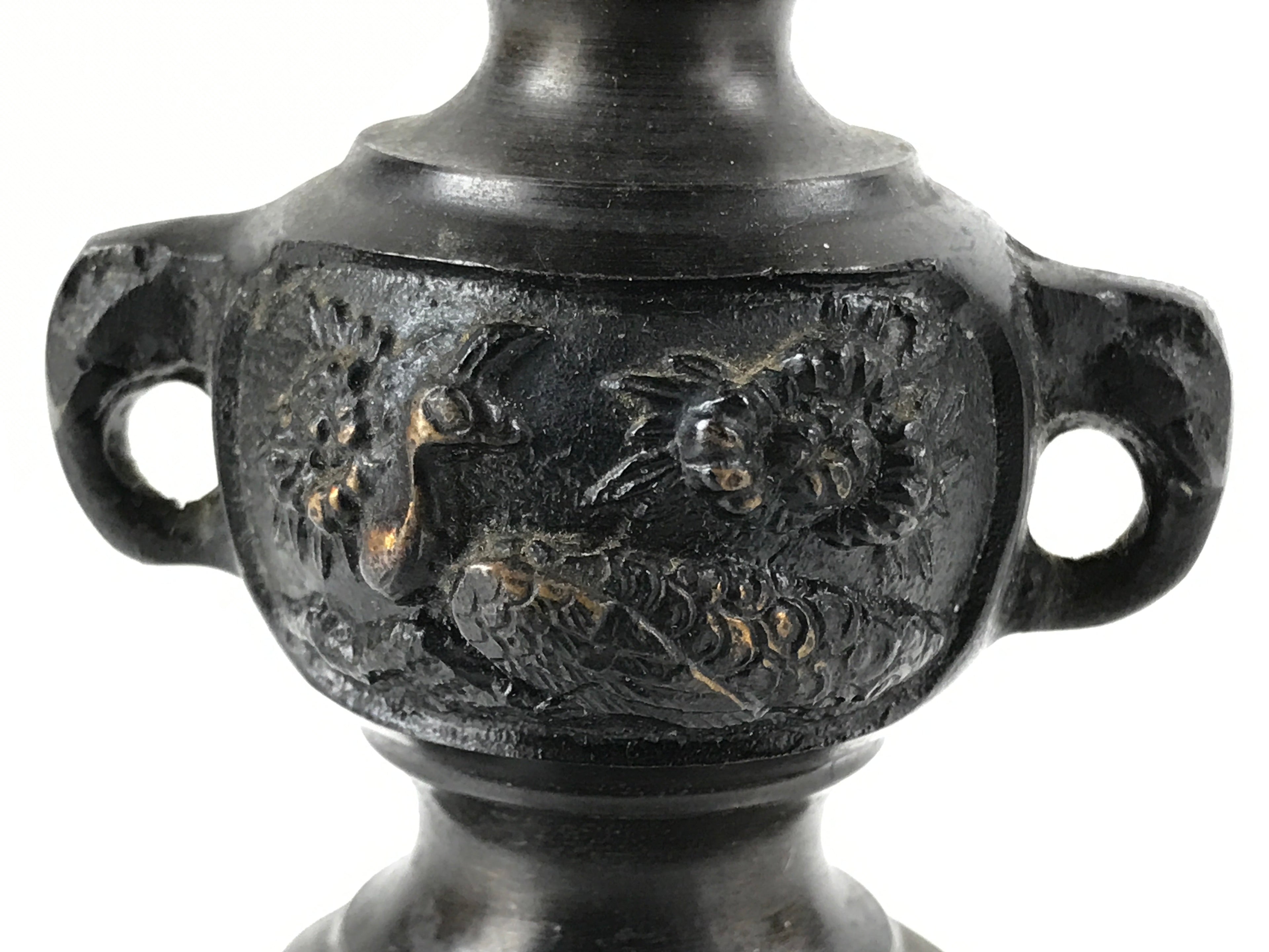 Japanese Buddhist Altar Fitting Bronze Candle Stand Vtg Shokudai Brown BA273