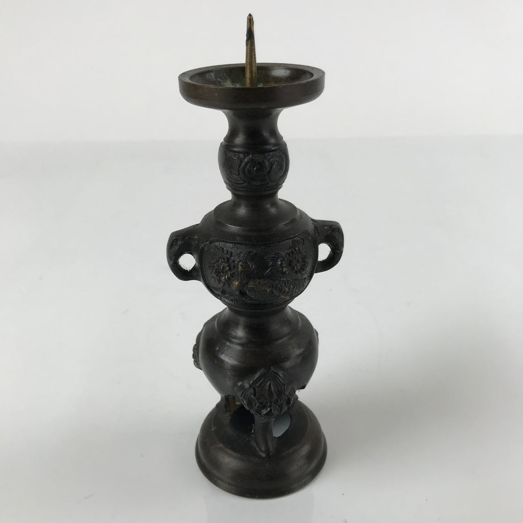 Japanese Buddhist Altar Fitting Bronze Candle Stand Vtg Shokudai Brown BA273