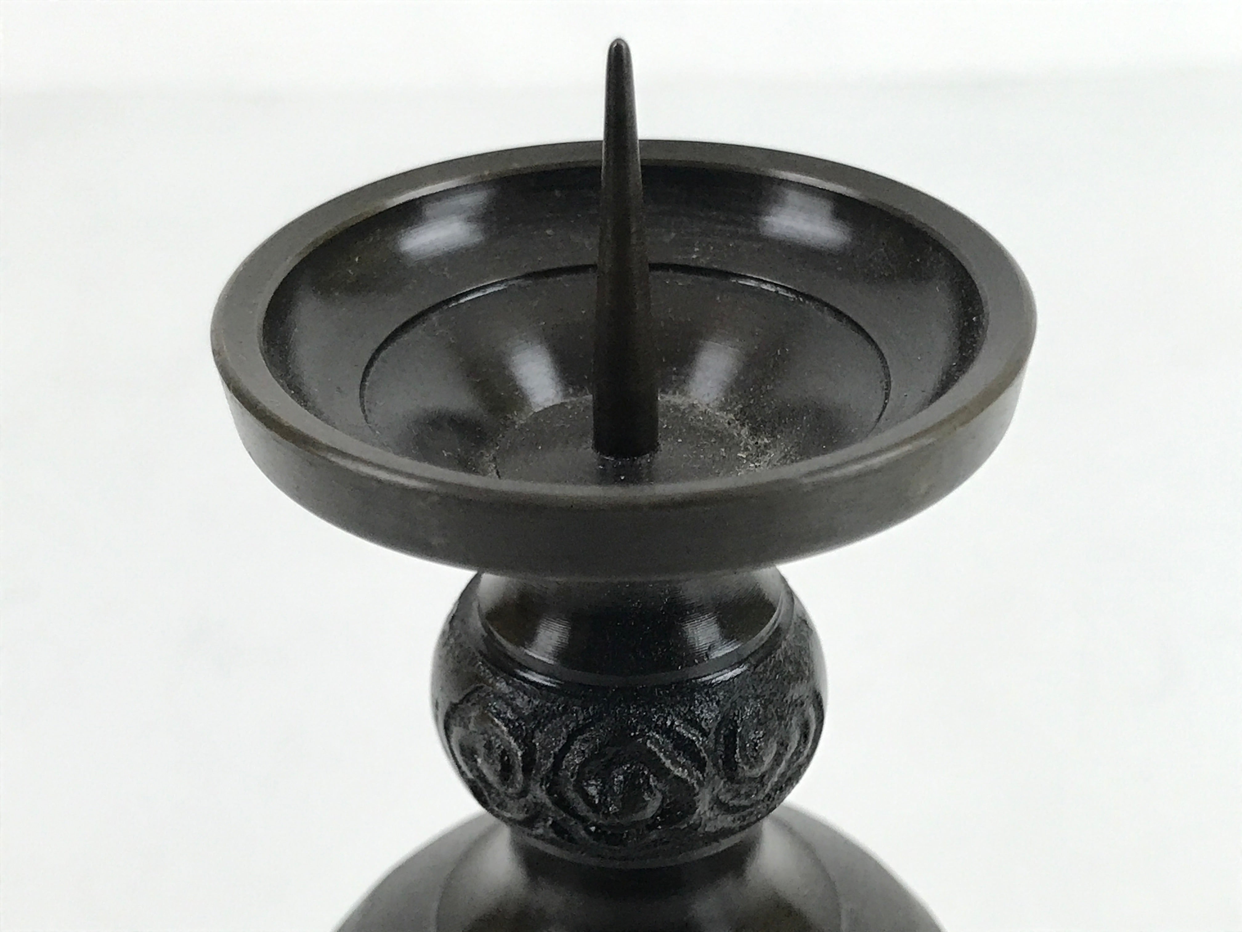 Japanese Buddhist Altar Fitting Bronze Candle Stand Vtg Shokudai Brown BA333