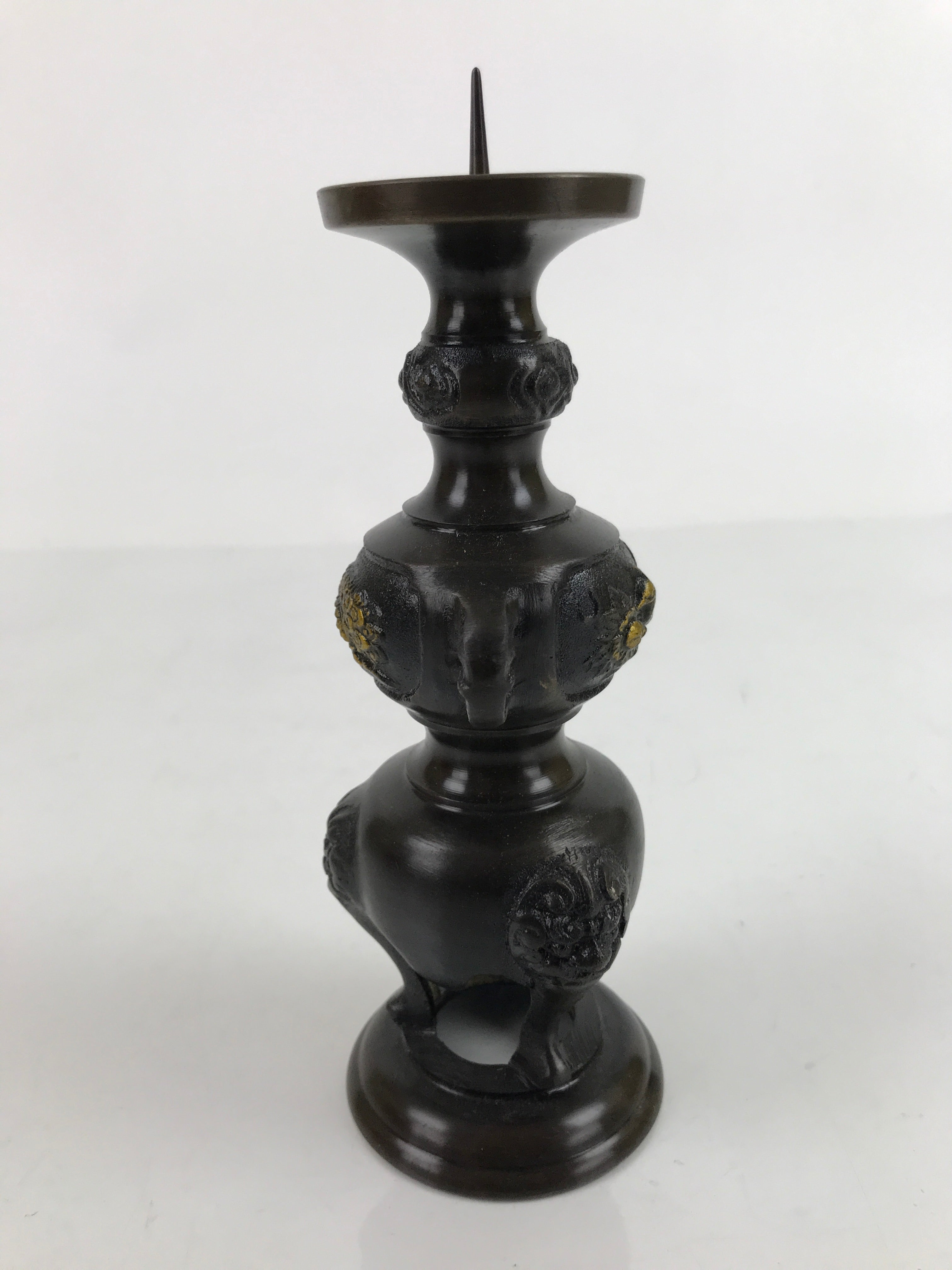 Japanese Buddhist Altar Fitting Bronze Candle Stand Vtg Shokudai Brown BA333