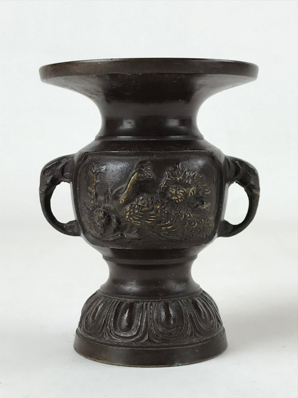 Japanese Buddhist Altar Fitting Bronze Flower Vase Vtg Butsugu Brown BA213