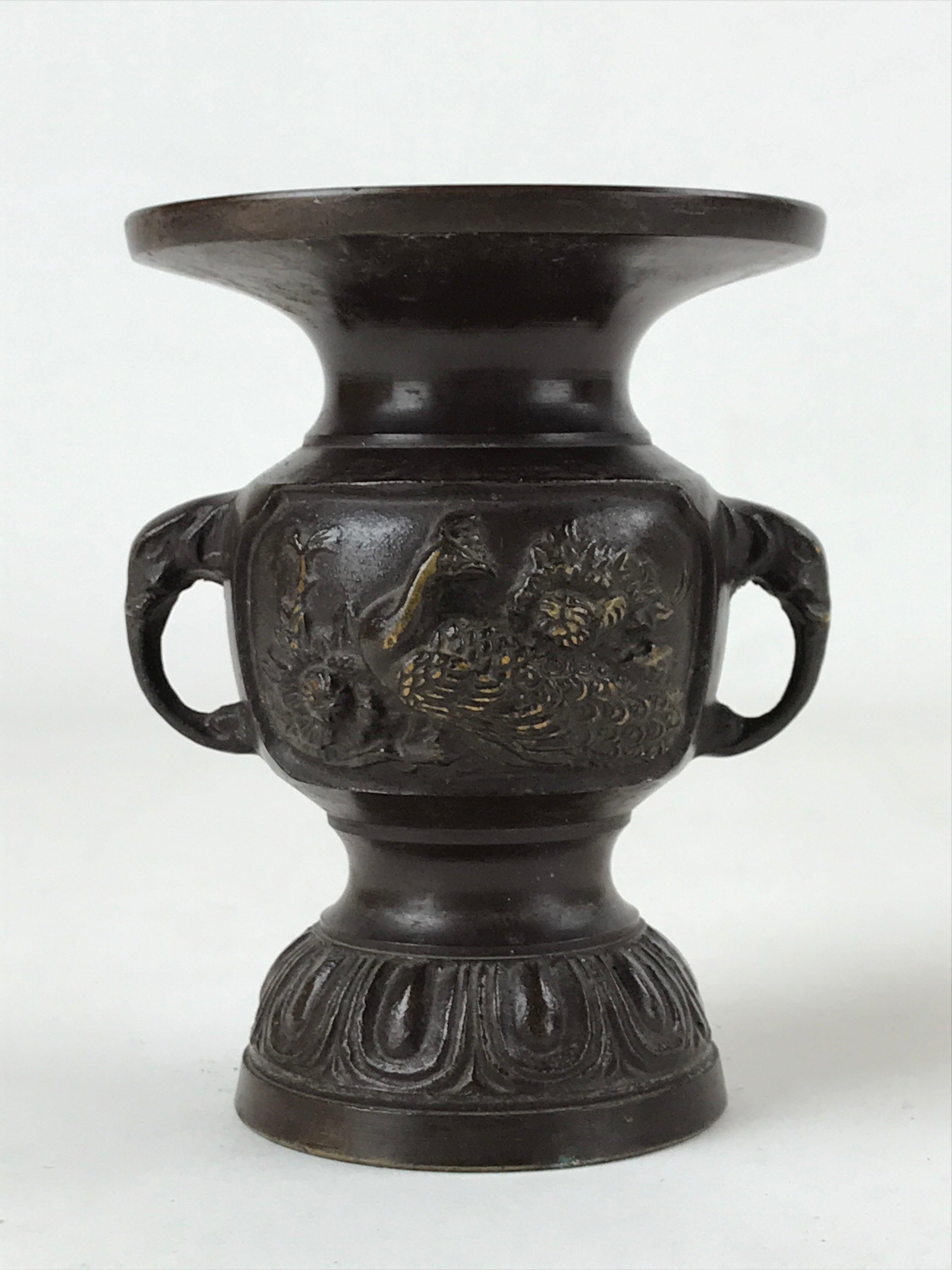 Japanese Buddhist Altar Fitting Bronze Flower Vase Vtg Butsugu Brown BA213