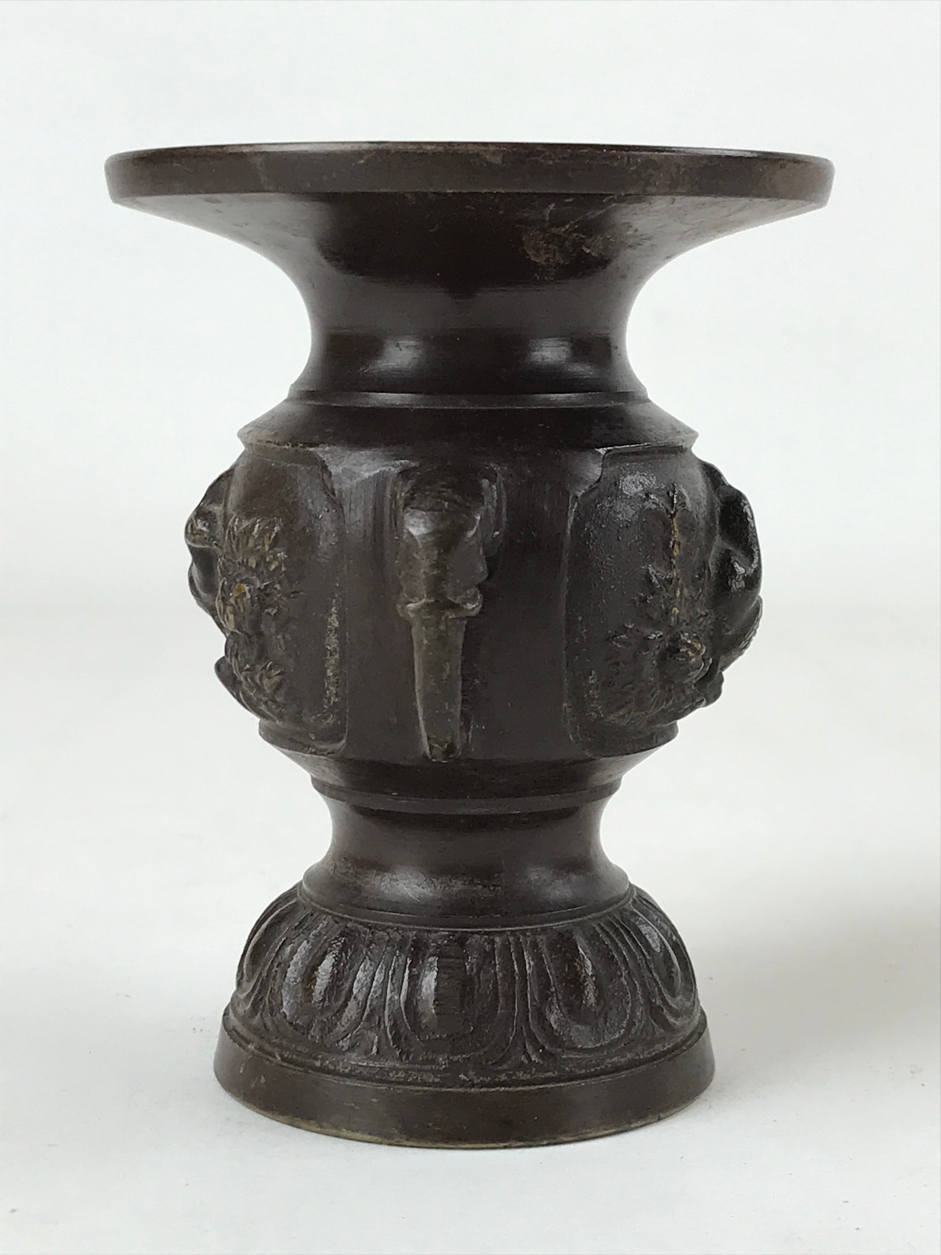 Japanese Buddhist Altar Fitting Bronze Flower Vase Vtg Butsugu Brown BA213