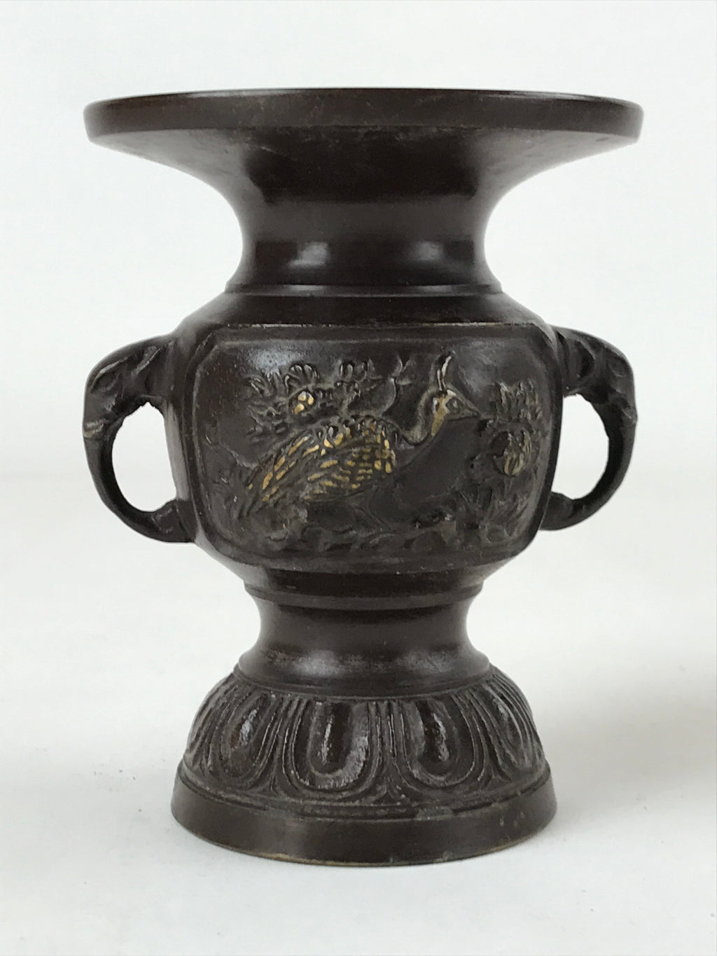 Japanese Buddhist Altar Fitting Bronze Flower Vase Vtg Butsugu Brown BA213