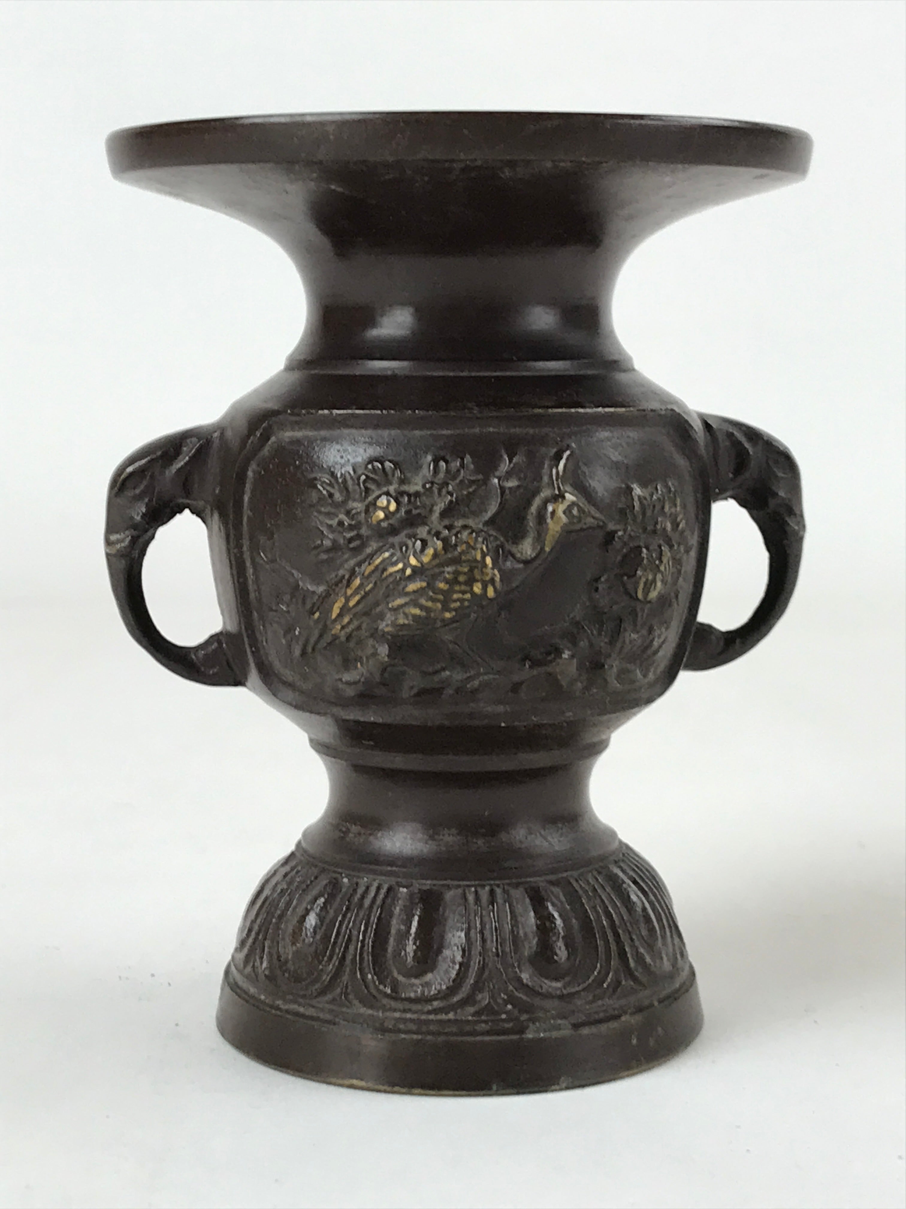 Japanese Buddhist Altar Fitting Bronze Flower Vase Vtg Butsugu Brown BA213